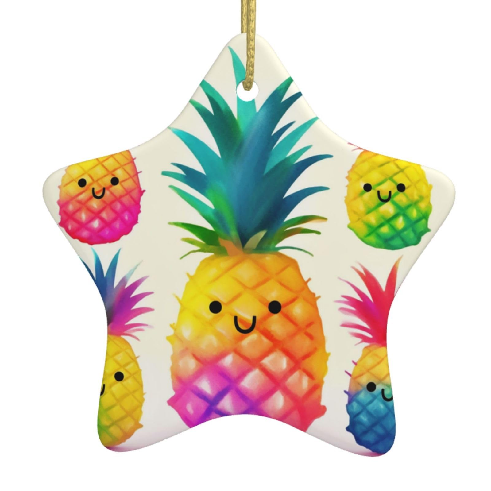 Ceramic Christmas Tree Hanging Ornaments with Gold Ropes Christmas Tree Decorations Star Ceramic Rainbow Pineapple Cartoon Pendant Keepsake Decorations for Holiday Xmas Gift Ideas