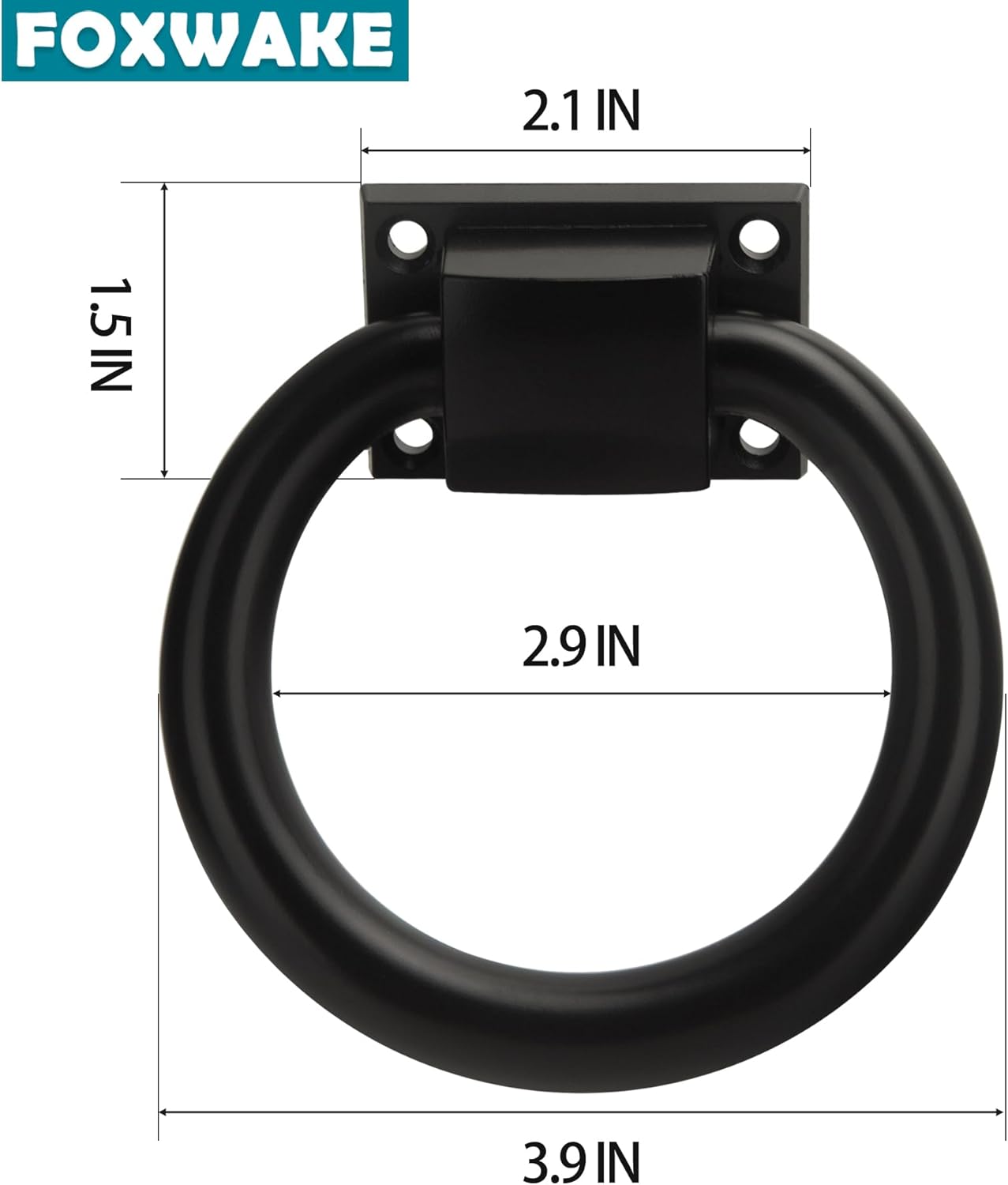 Round Metal Sliding Barn Door Knob and Pull 3.9In Matte Black Ring Garage Door Handle Decorative Gate Door Handle Exterior for Fence Farmhouse Gardendoor Mantle Shutters