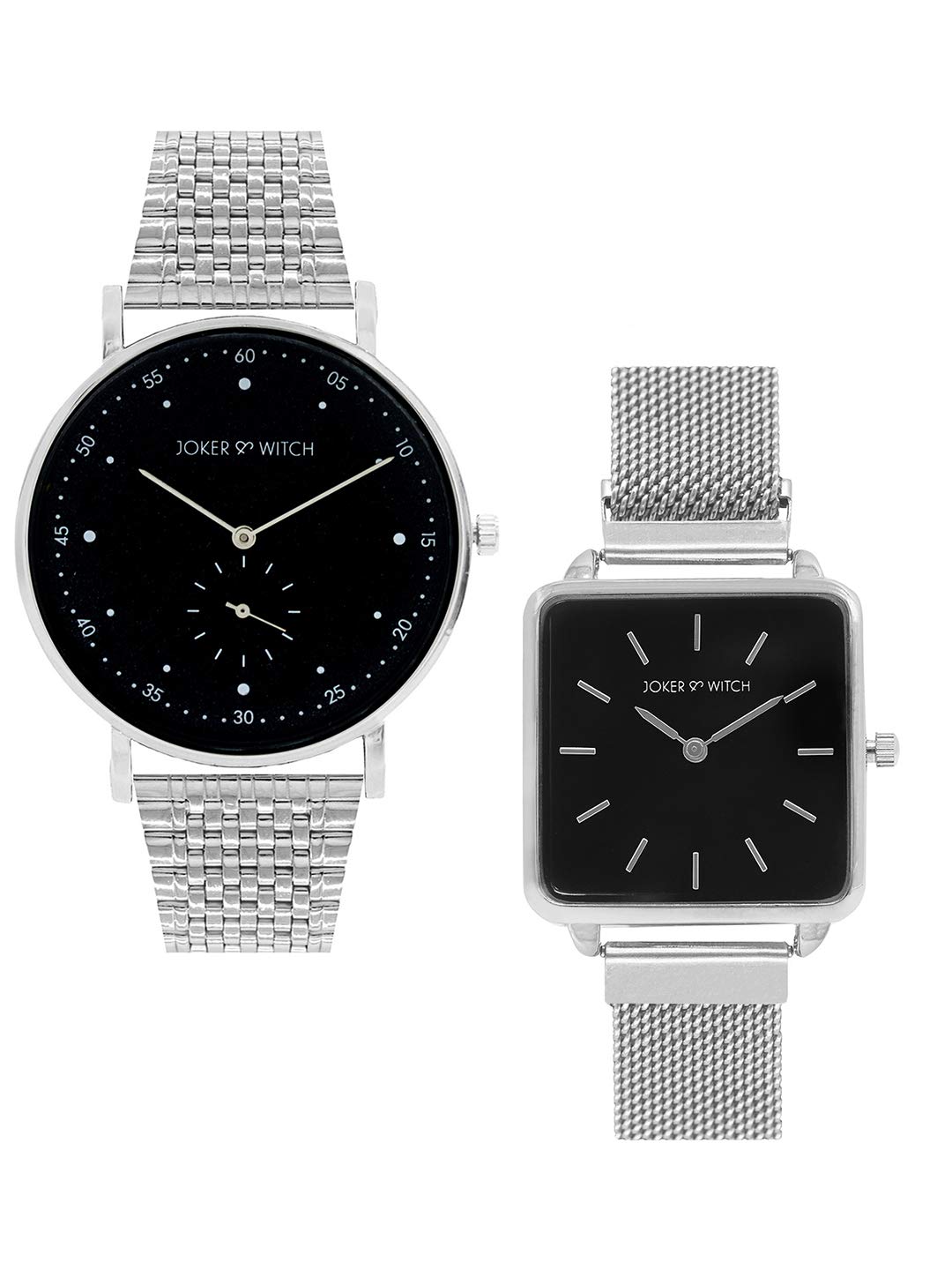 Joker & Witch Stainless Steel Jamie & Maggie Mudrock Couple Analogue Watches, Black Dial, Silver Band (B08T66HPLY) Amazon Price History, Amazon Price Tracker