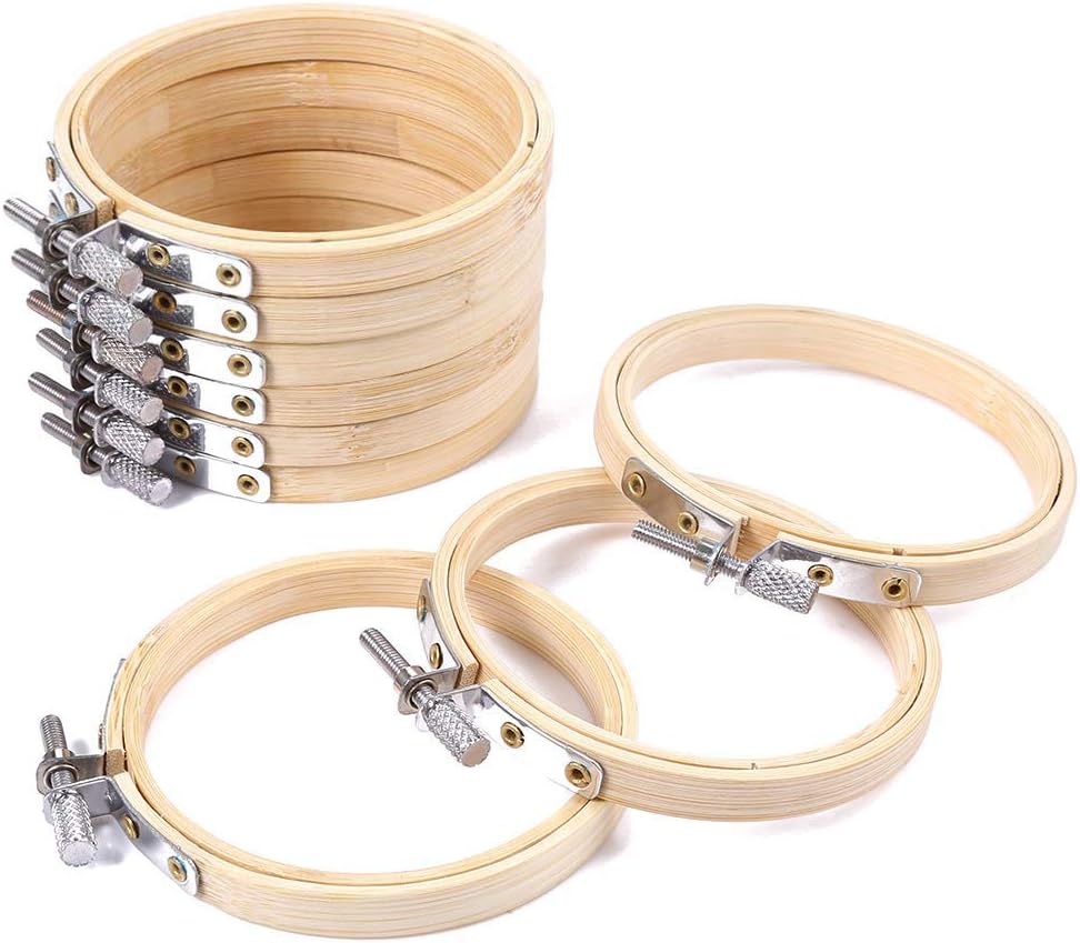 6 Pieces 6 Inch Embroidery Hoops Bamboo Circle Adjustable Wood Round Circle Cross Stitch Hoop Ring for Art Craft Handy Sewing