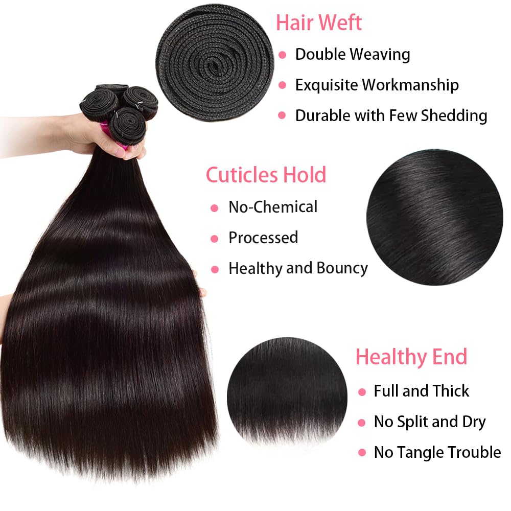 Amazon.com : Brazilian Straight Bundles Human Hair 22 24 26  display picture 3