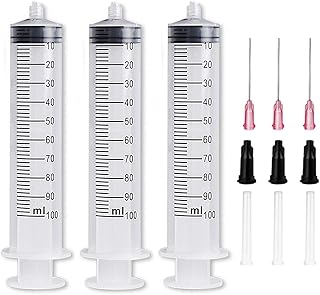 3 Pack 100ml Syringes with Storage Caps(Luer Lock), Plastic Syringe for Glue Applicator, Oil Dispensing Multiple Uses