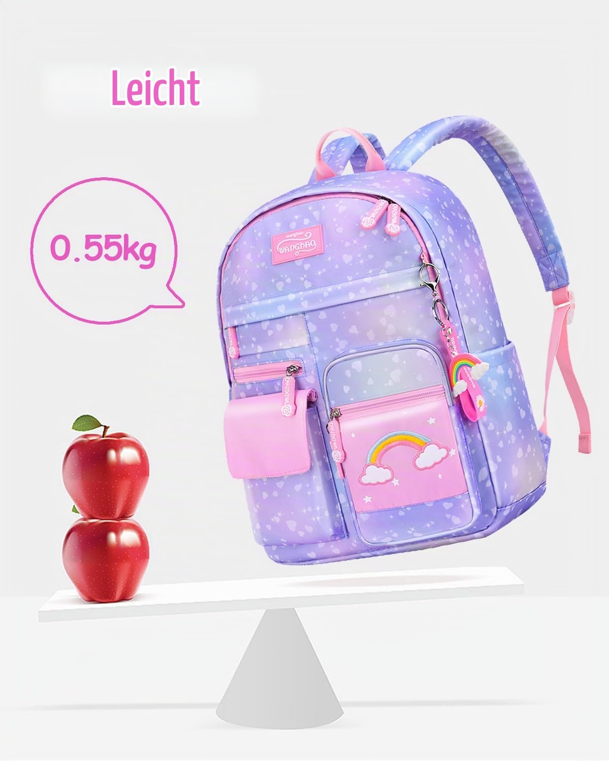 Amythe Kinderrucksack Mädchen,Rucksack Kindergarten,Schulranzen Mädchen 1-3. klasse, Leichte und Wasserdichte Nylon Schultasche für Kinder, 30 x 12 x 41 cm