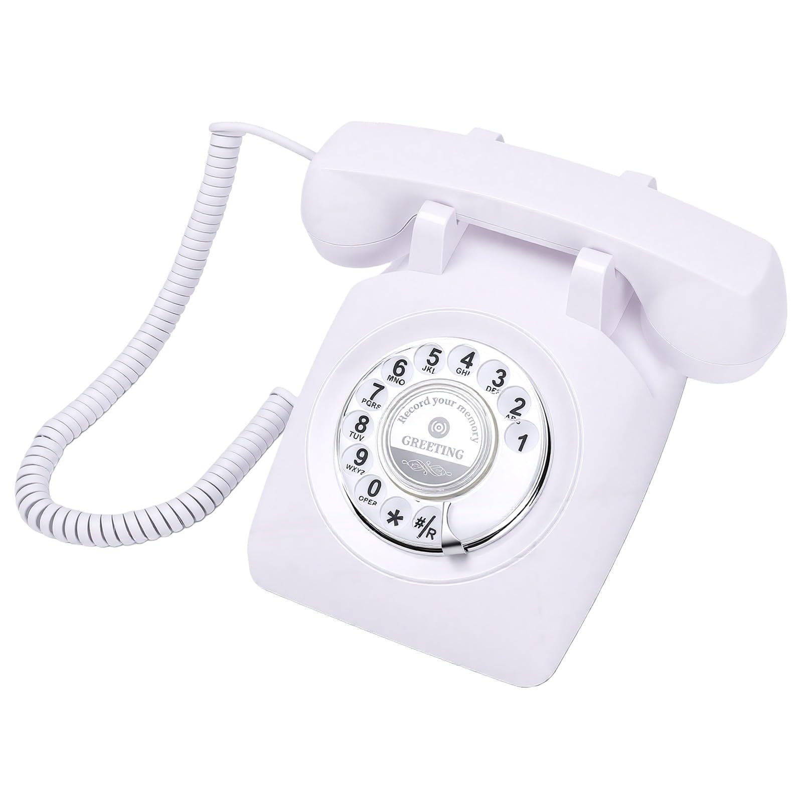 GOWENIC Telefono Vintage con Registrazione Vocale, Libro degli Ospiti con retrò per Eventi Nuziali, Memoria da 8 GB, Registrazione per 120 Ore, Telefono Regalo Facile da Usare (White)