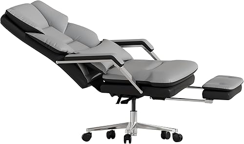 Miniatura 8 de Silla de oficina reclinable, silla de oficina grande y alta con reposapiés, asiento ancho y soporte lumbar para personas pesadas, respaldo alto,