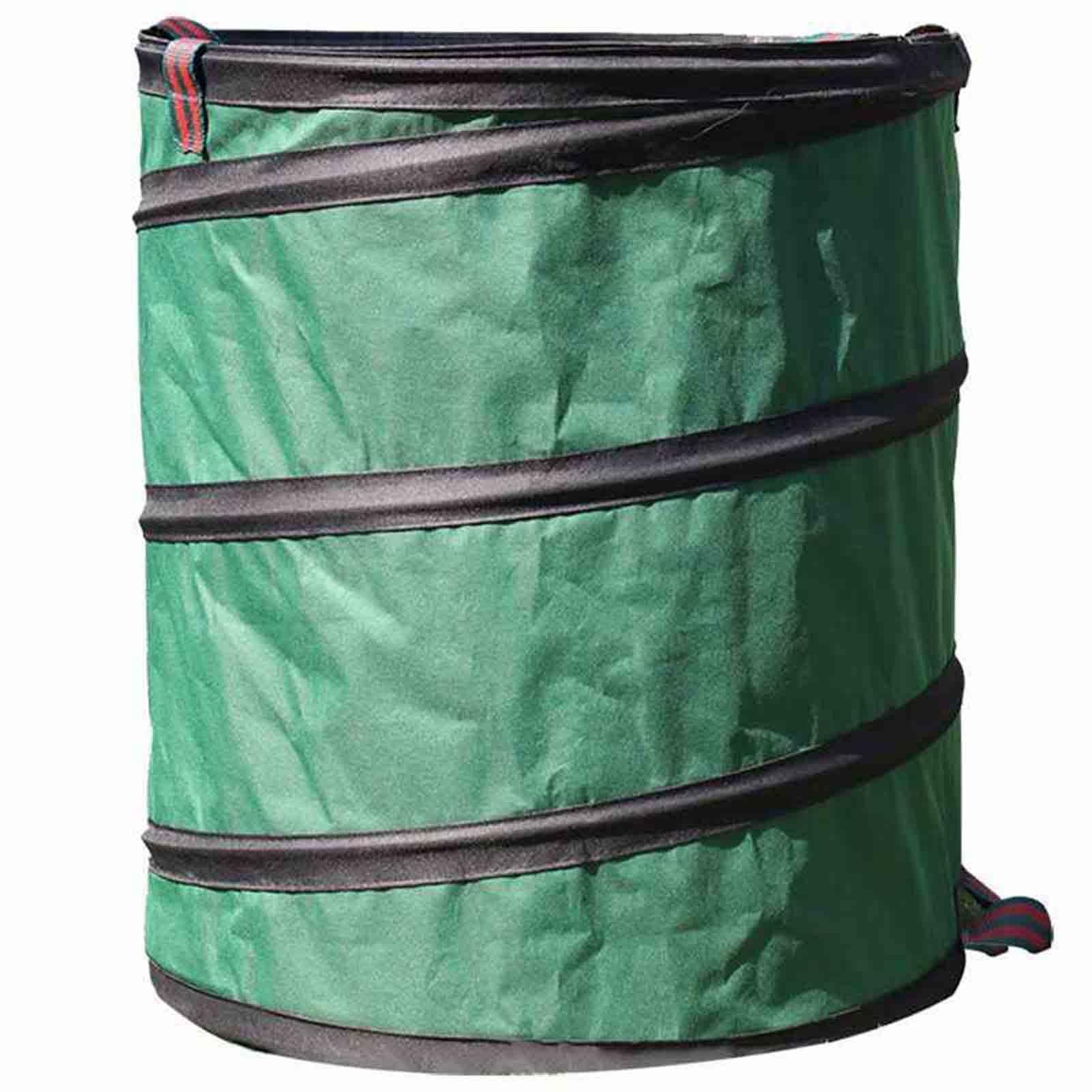 GUODDM Cargo Net Collapsible Trash Woven Bag, With Lid And Hard-Shell Bottom, Recycling Bin,Yard Waste Container,RV Camping Waste Bin With Reinforced Handles(D56*68CM)