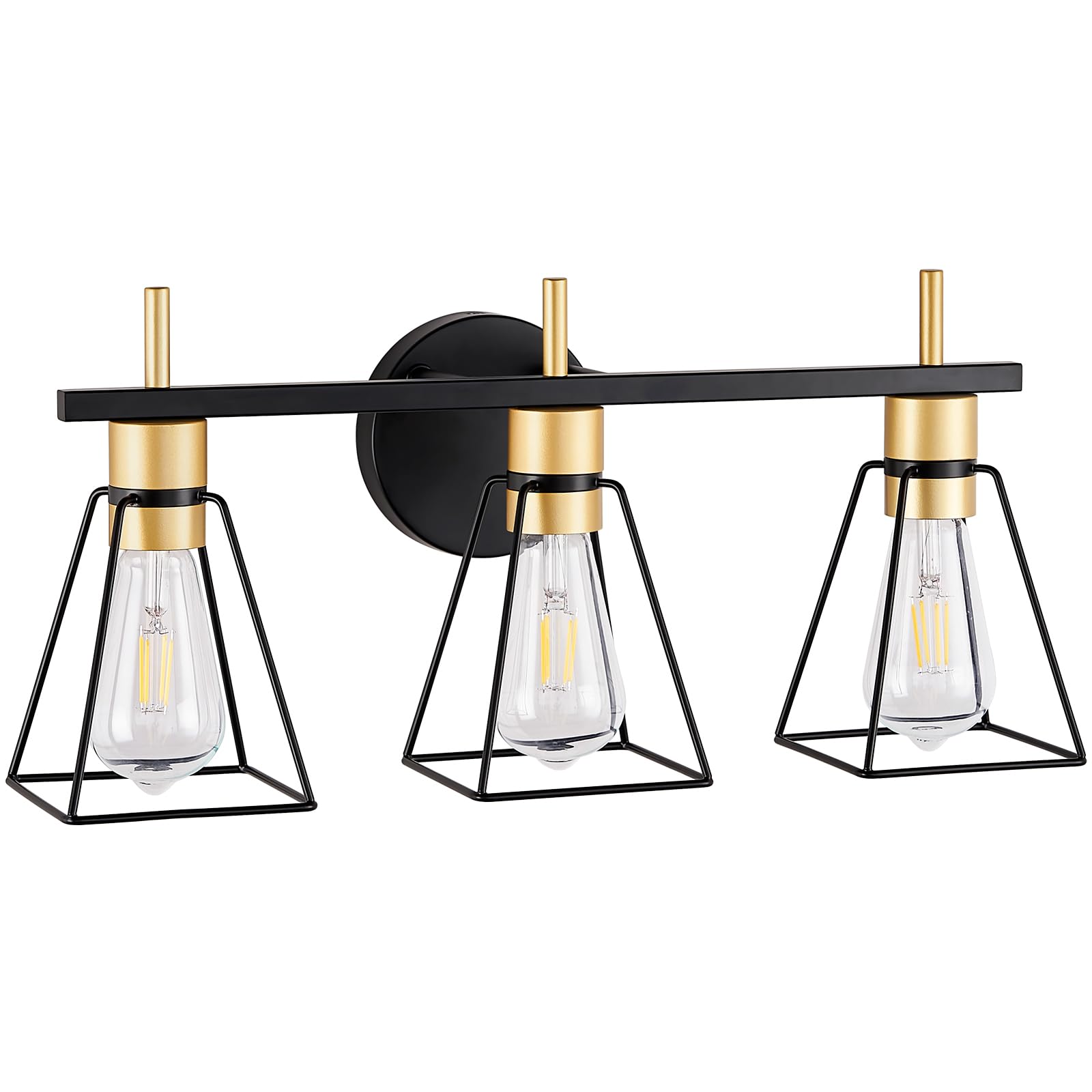 FonmYimFarmhouse Bathroom Vanity Light Fixtures Over Mirror, Gold 3-Light Wall Sconce with Metal Cage, E26 Socket (Bulbs Not Included)