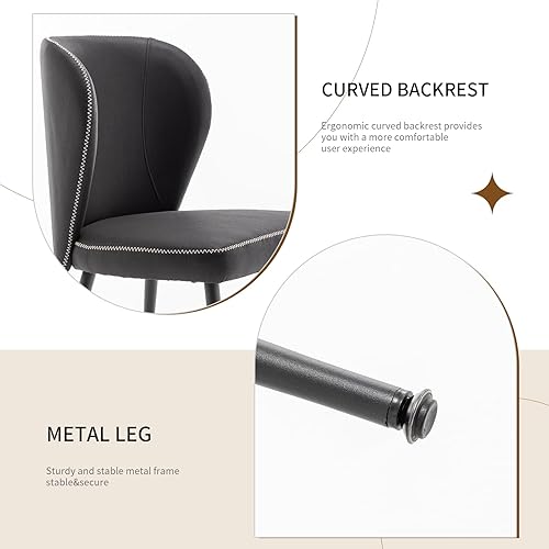 Miniatura 5 de Juego de 2 sillas de comedor tapizadas, modernas sillas de cocina con respaldo curvo, sillas de comedor de piel sintética para restaurante, cocina,