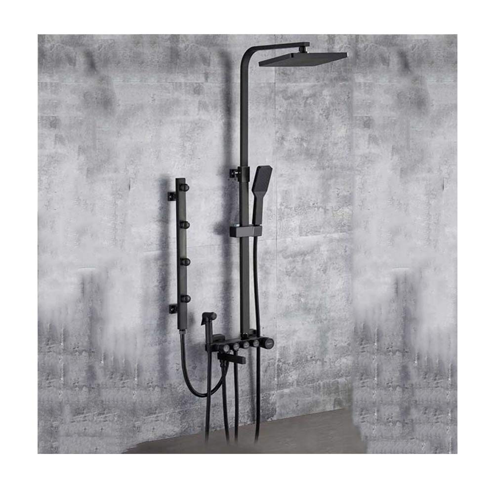 QUSYZD Luxury Shower System with Hot and Cold Water Shower Combo Set Multifunction 4 Handle Shower Faucet Set with Shower Head, Handheld Shower, Tub Spout, Bidet Sprayer He,Matte Black