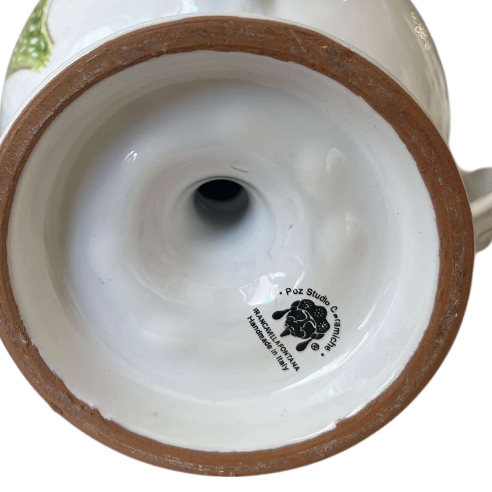 Pumo Pugliese in Ceramica, Bianco con Decorazioni Fico d'India, Pezzo Unico Firmato dall'Autore, 25 cm