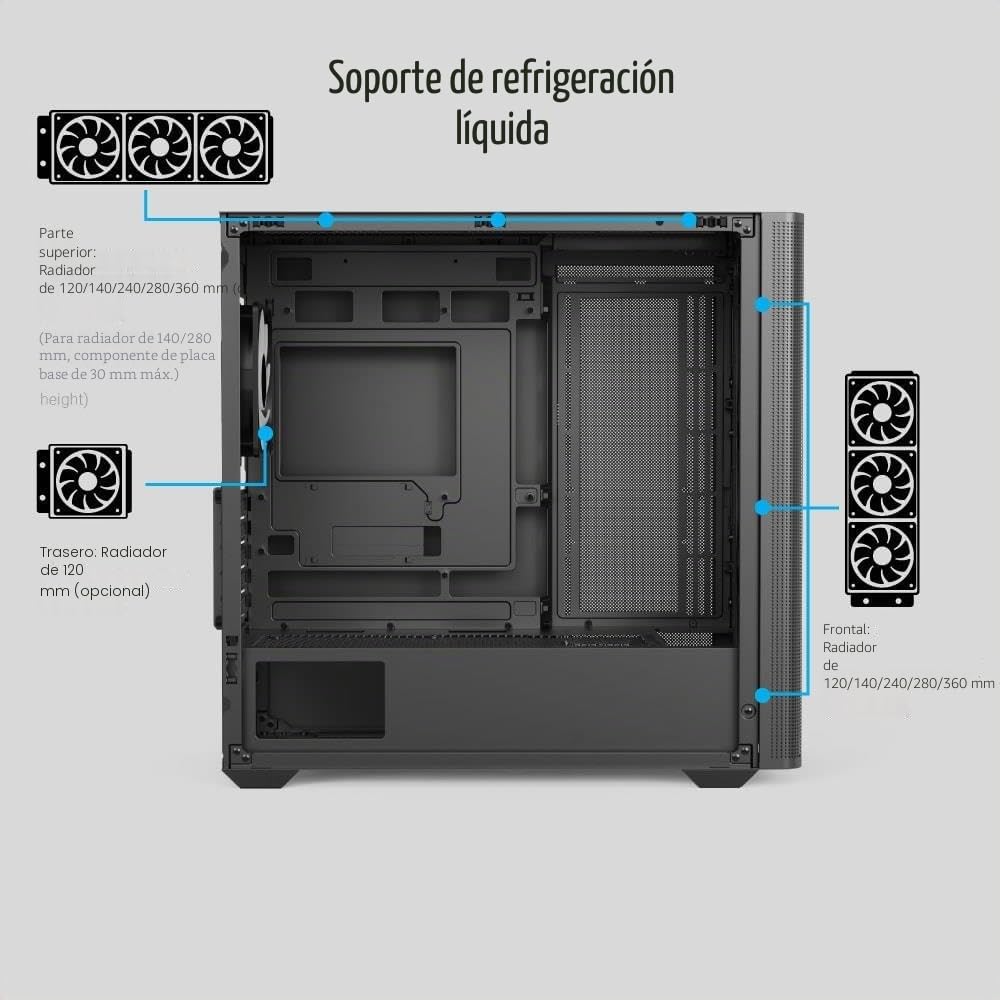 Aerocool D301A Mid-Tower Case, Gaming PC Case Gaming PC Case Optimizado Airflow Panel Frontal de Malla de Madera, diseño Delgado, Incluye 4 Ventiladores RGB, Compatible con Placas Base ASUS y MSI