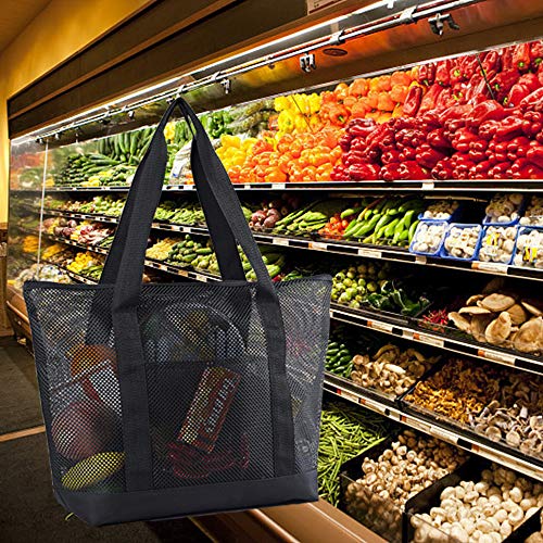 Edraco Mesh Beach Bags, Grocery Produce Tote Bag With Zipper & Pockets For Gym, Picnic, Shopping Or Travel #TOP6