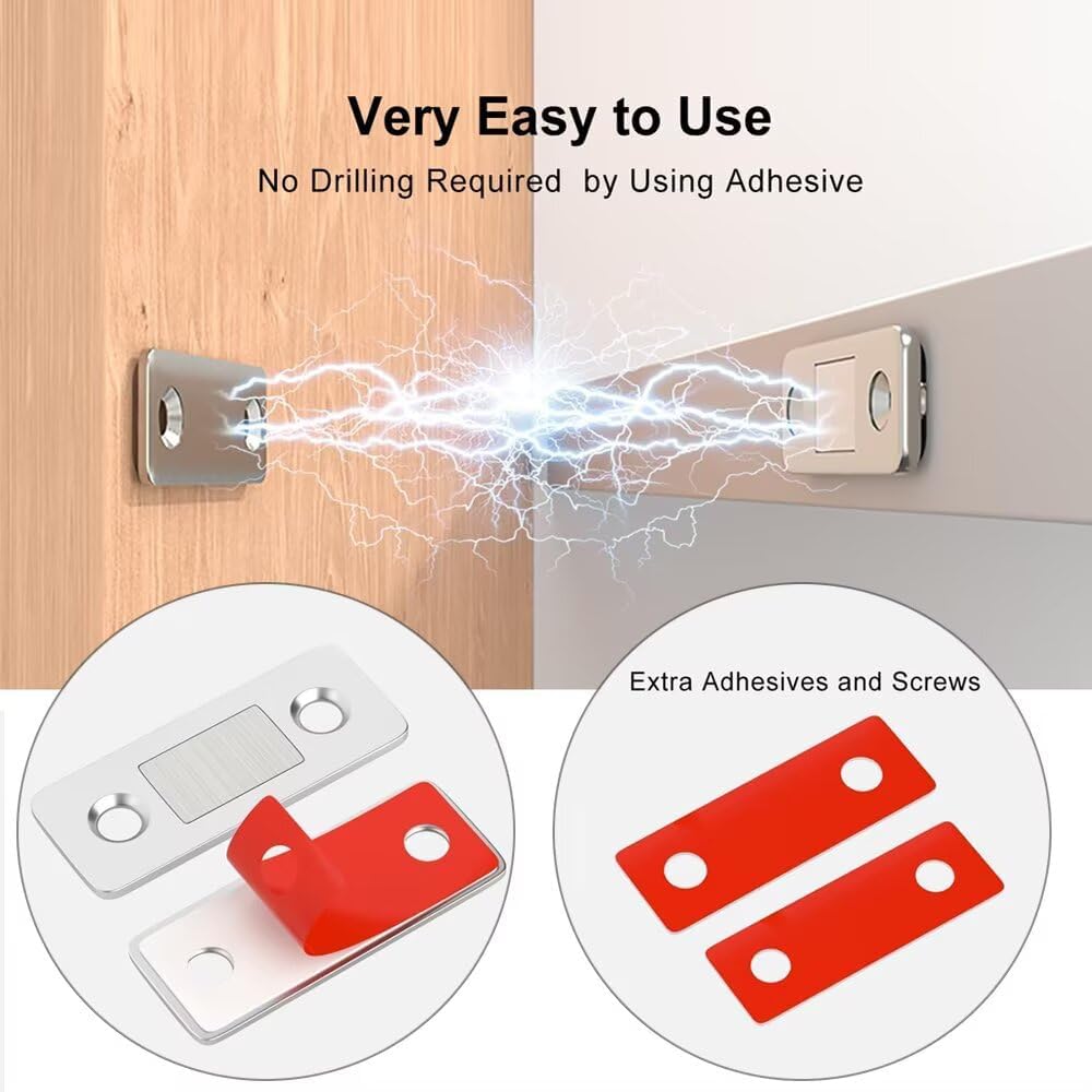 Adhesive Magnetic Cabinet Latch 4 Pack, Ultra Thin Drawer Catch for Kitchen Closet Door Cabinet and Furniture Door Catches