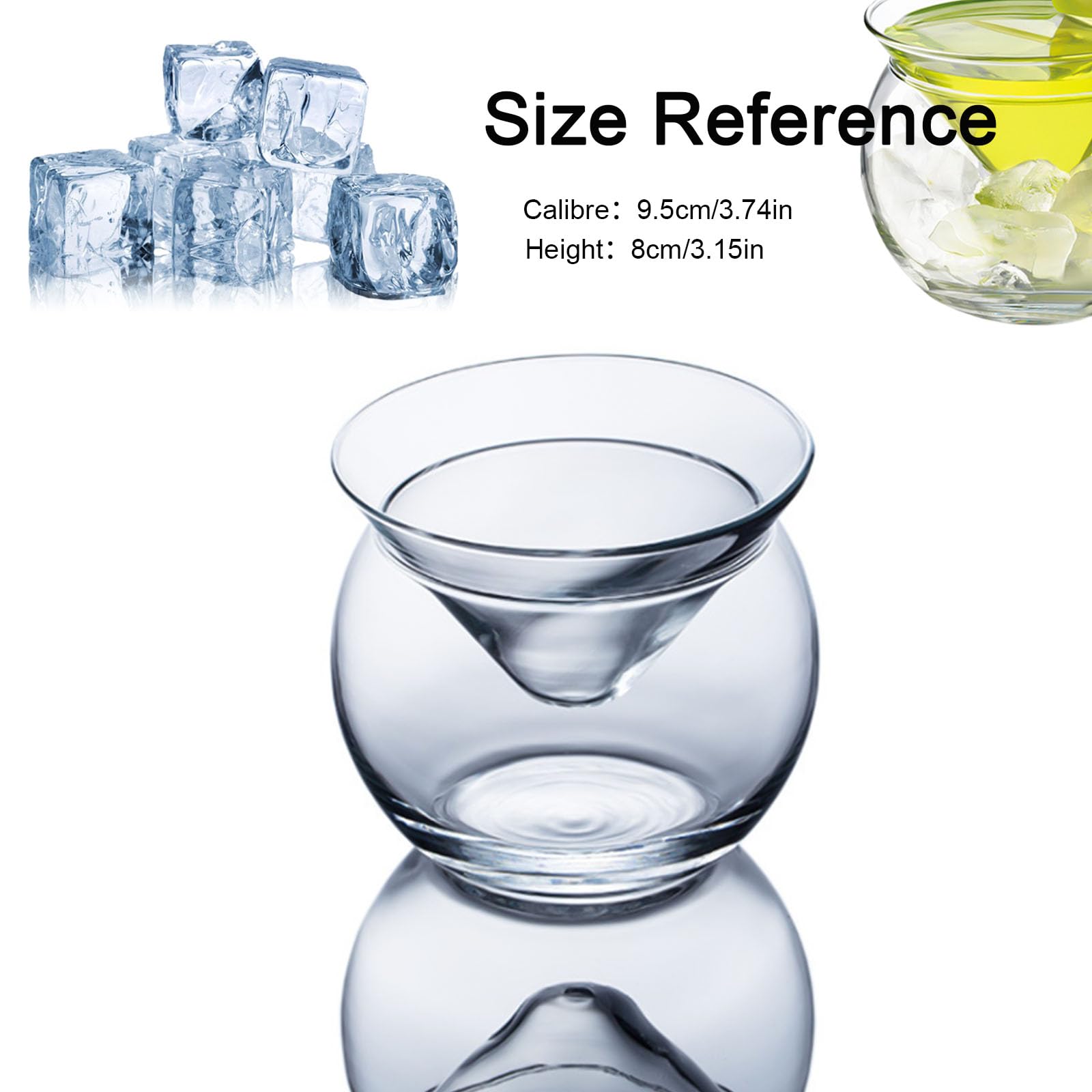 Set di 2 bicchieri da champagne Martini, bicchieri da cocktail refrigeranti, in cristallo ghiacciato, per frutta, insalatiera, con supporto per ghiaccio, set da 2 (CUPS01, M)