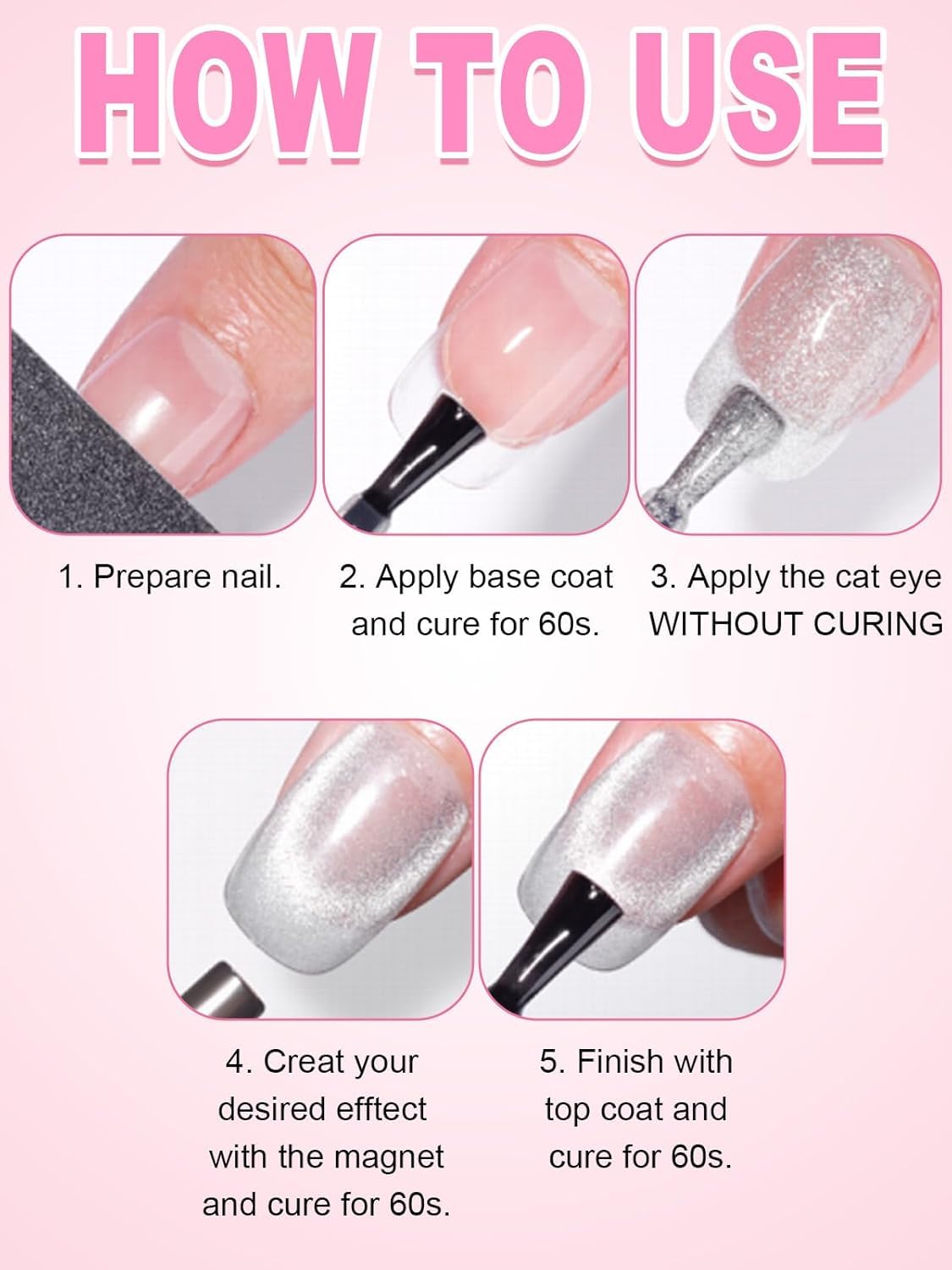 TOROKOM 54PCS Magnétique Cat Eye, 3-en-1 Aimants pour Œil-de-Chat pour Vernis Magnétique, Baguettes Magnétiques Puissantes pour Effets œil-de-chat, accessoires de nail art DIY