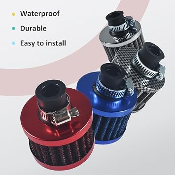 2PCS 12mm Air Filter Mini Universal for Car Motorcycle Red