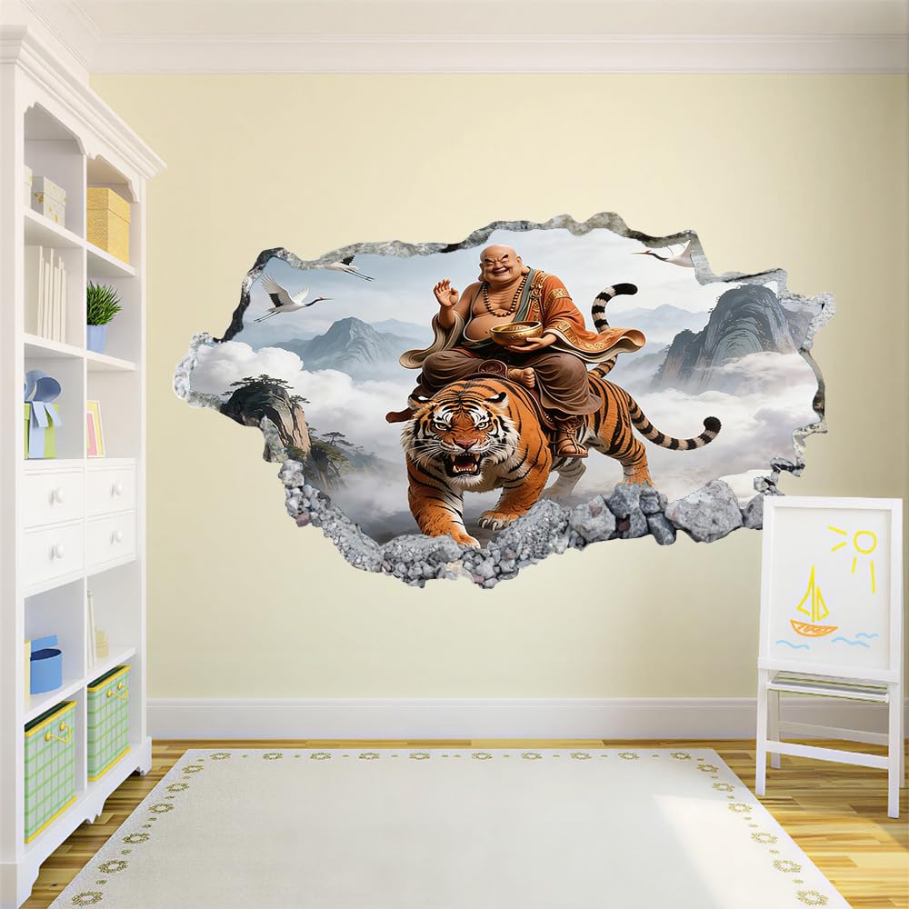 3D Wandtattoo Durchbruch Wanddeko Tigertiere Wanddurchbruch sticker Wandbild Wandsticker Kranichvogel Wolkenlandschaft Wohnzimmer Wanddeko Wandaufkleber für Kinderzimmer Mädchen Teenager Zimmer