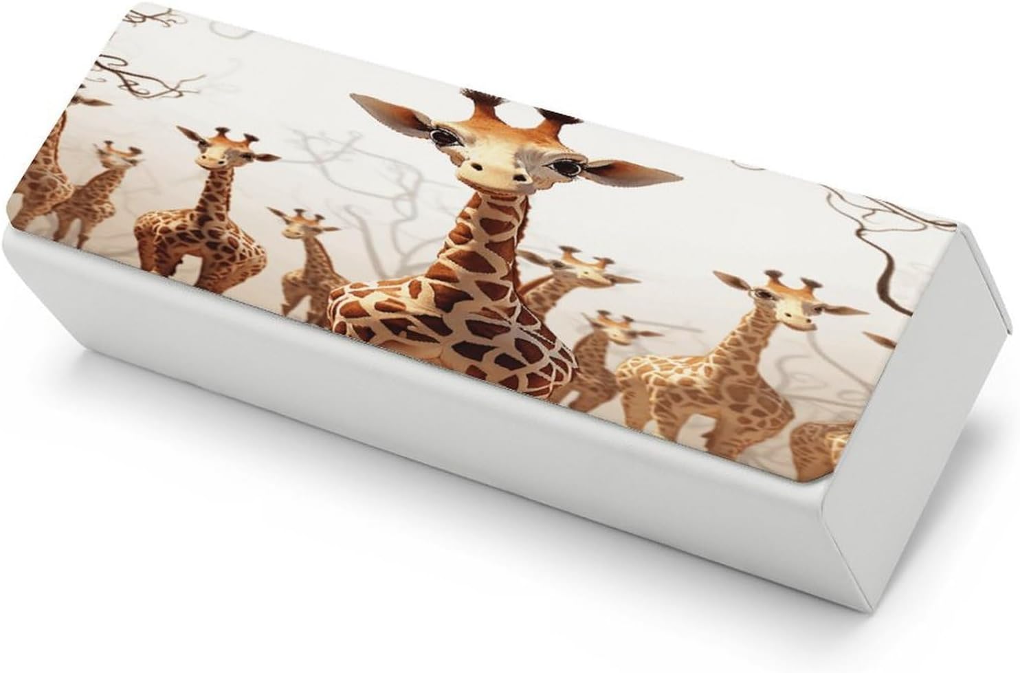 Cute Cartoon Funny Giraffes Eyeglass Case with Cleaning Cloth, Square Spectacles Box Leather Glasses Case for Women Men