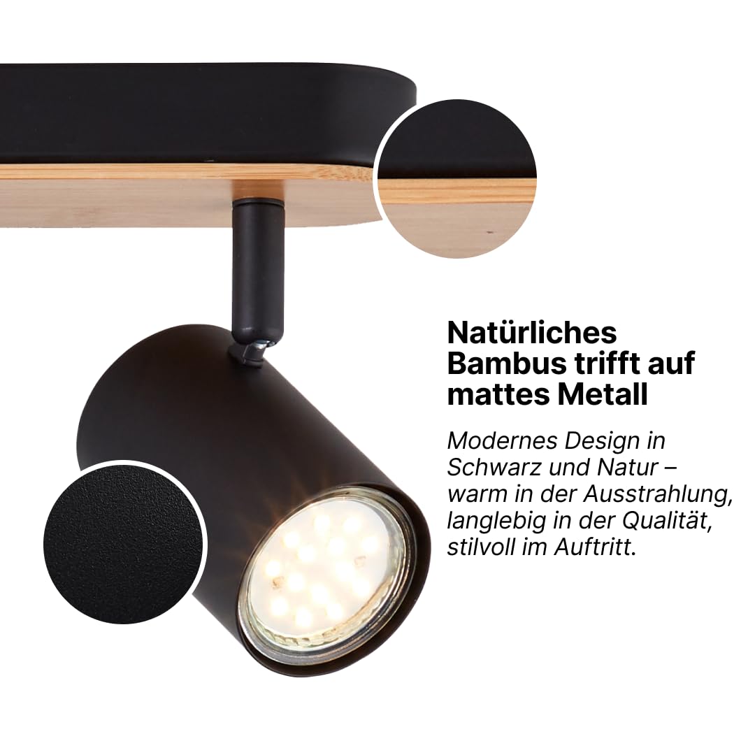 Brilliant Niels LED Spotbalken 3-flammig Schwarz Bambus GU10