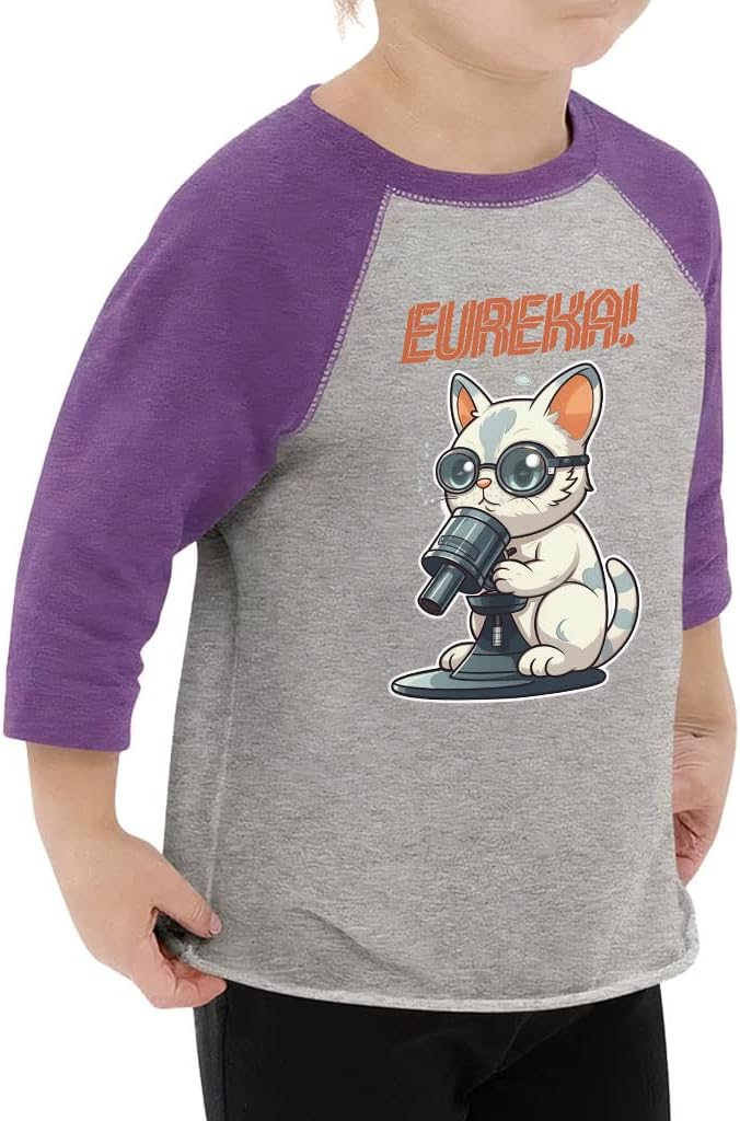 Eureka Toddler Baseball T-Shirt - Cat Graphic 3/4 Sleeve T-Shirt - Printed Kids' Baseball Tee