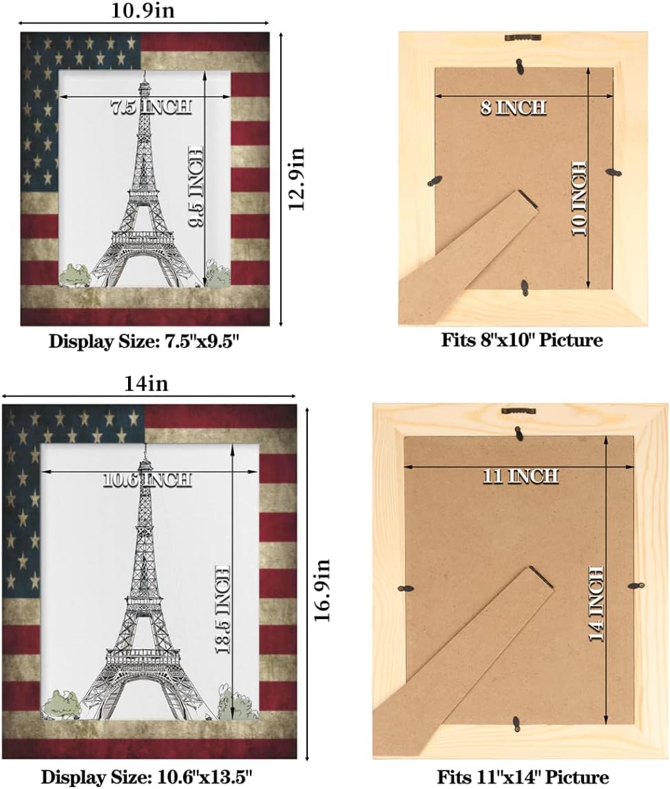 DXTKWL USA Flag Picture Frames for 8 x 10 Photo, Vintage American Wood Photo Frame with Stand Table Top Picture Frame for Wall Hanging Home Decoration Office Hotel Party