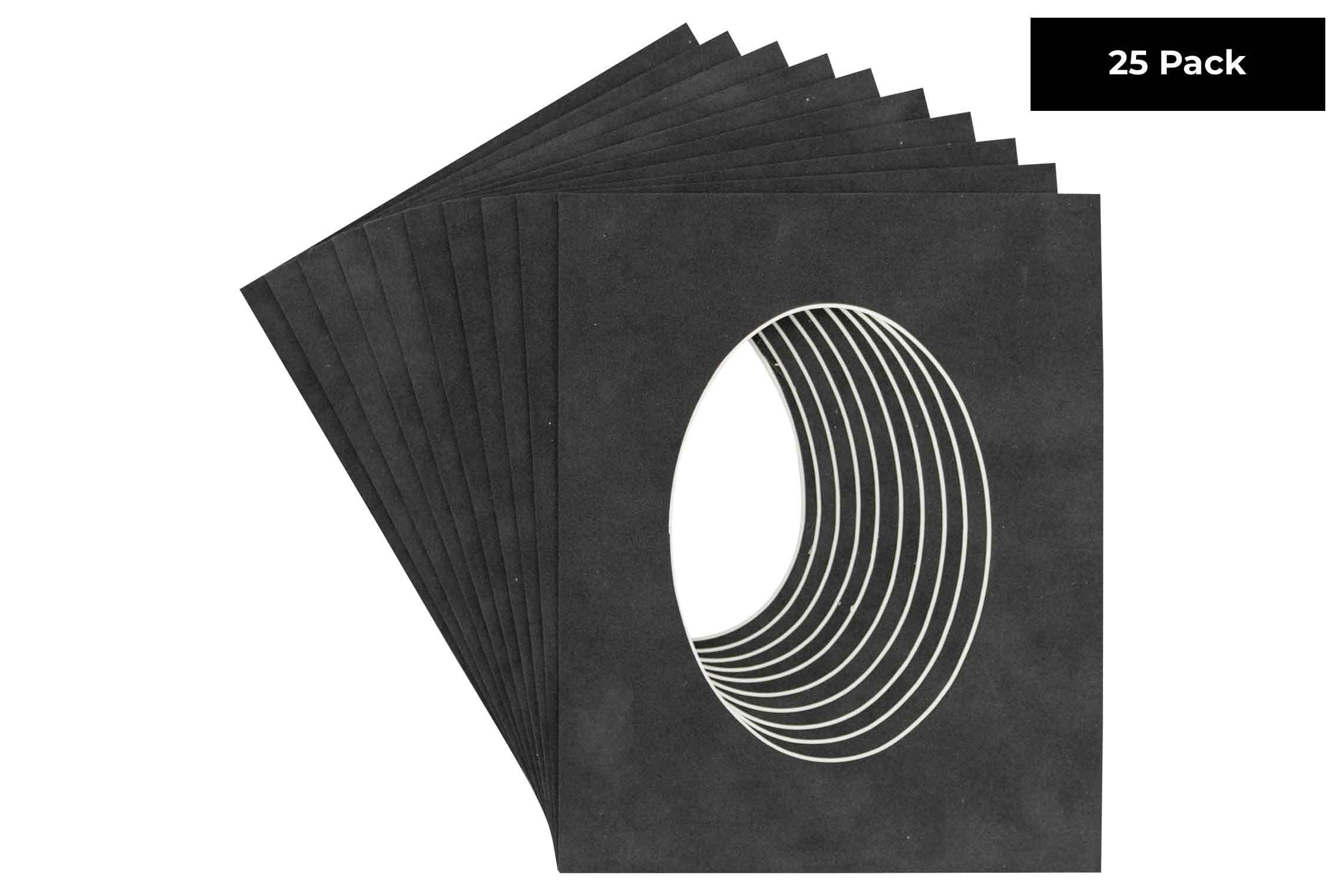 CountryArtHouse Dark Grey Suede Acid Free 6x8 Oval Picture Frame Mat with White Core Bevel Cut for 4x5 Pictures - Fits 6x8 Frame - Pack of 25 Matboard Show Kits with Acid Free Backings & Clear Bags