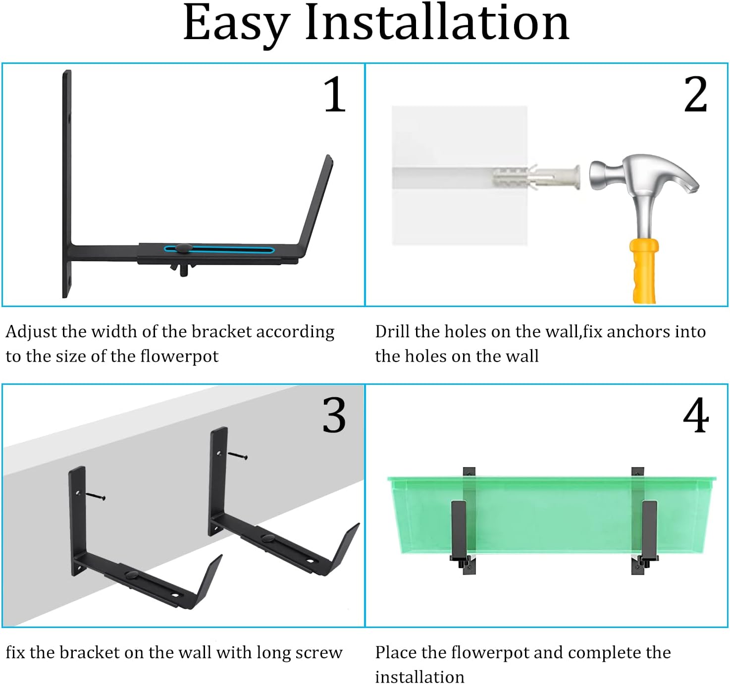 Flower Window Box Bracket Adjustable Planter Box Bracket,Planter Shelving with Adjustable Size