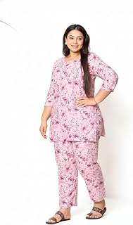 Women's Cotton Floral Printed Co-ord Set, Plus Size Nightwear Loungewear with Pockets, 3/4 Sleeve Top and Pant Price In India