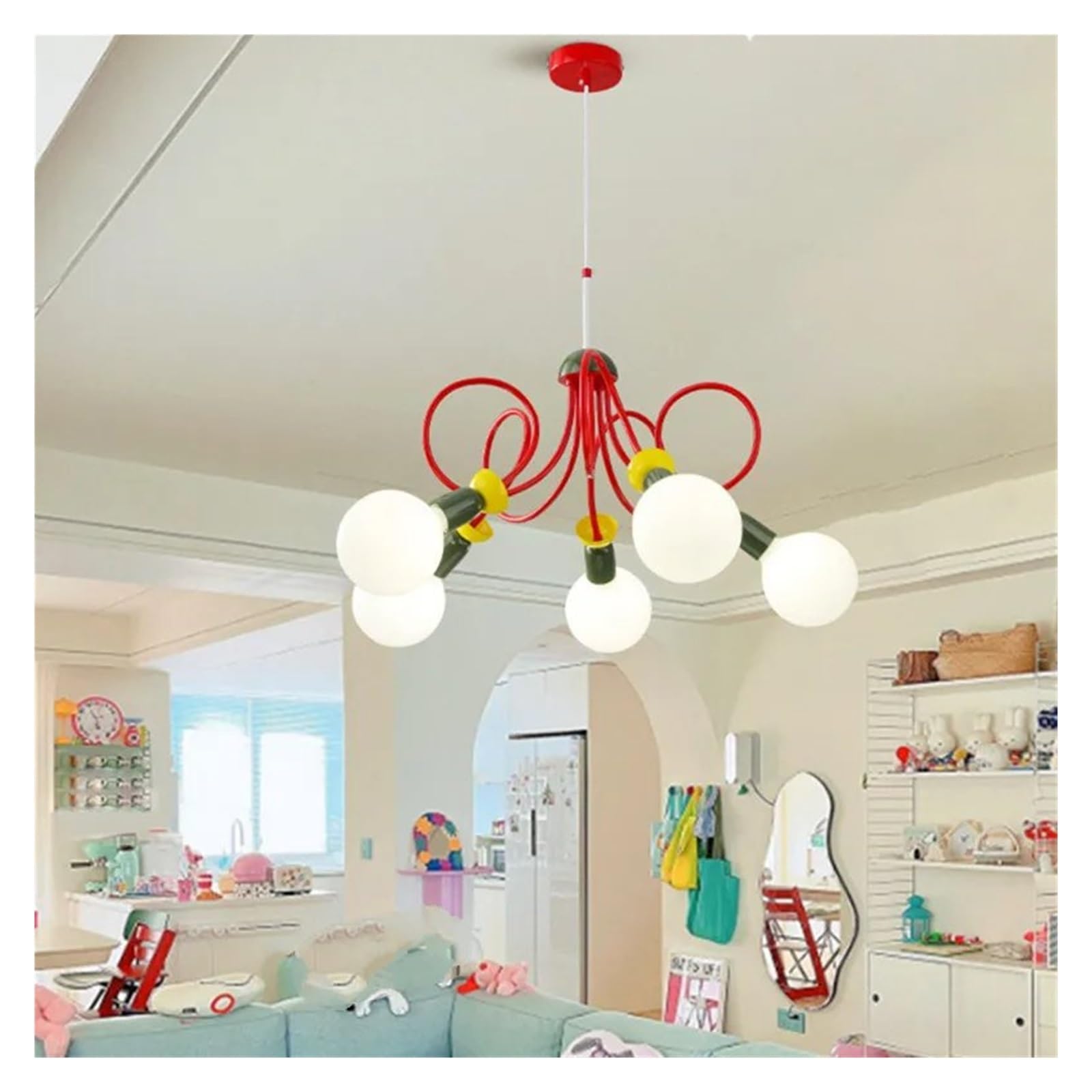 Lustre blanc chaud anti-éblouissement 5 têtes éclairage principal salon et chambre