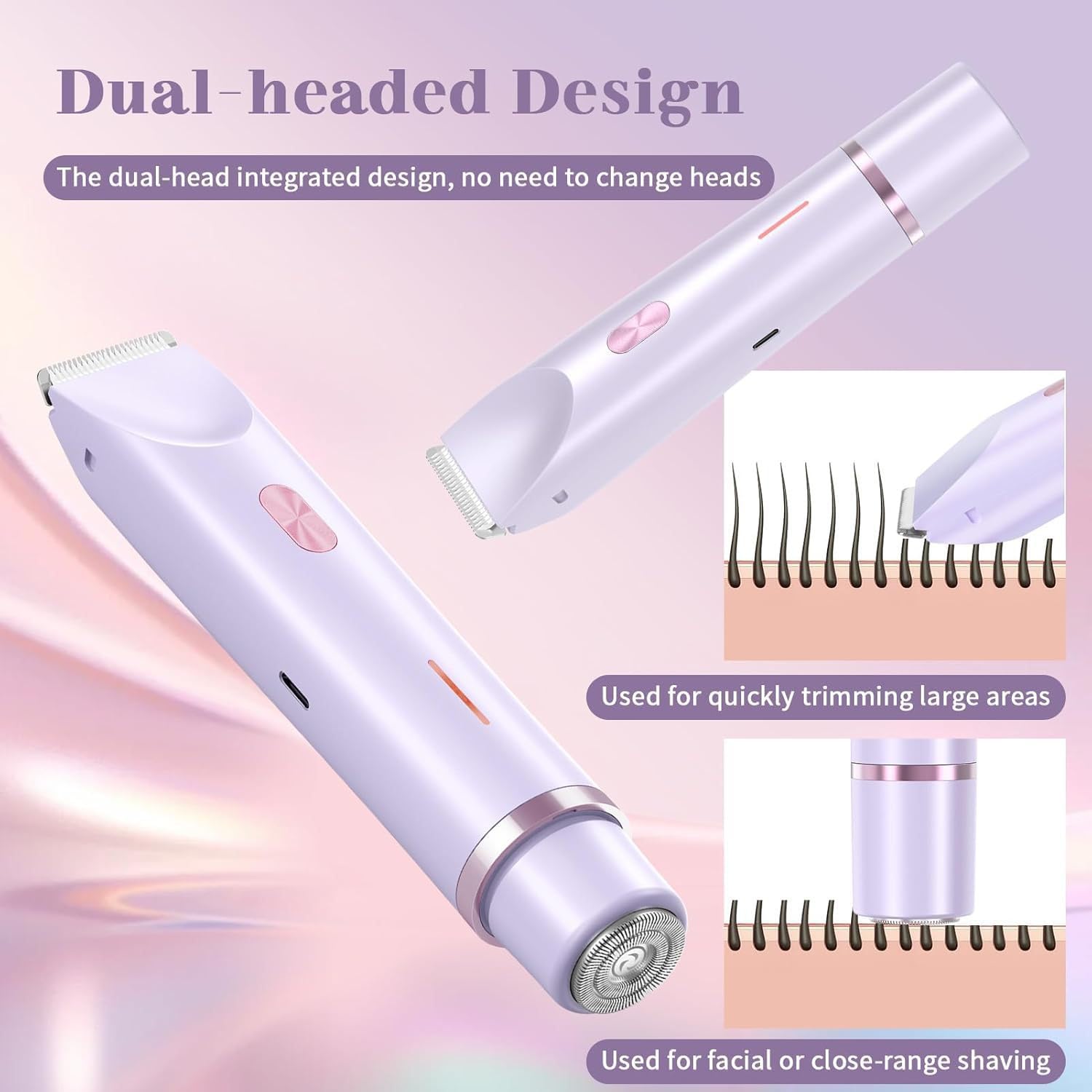 Razerly Maquinilla Mujer 2 En 1,depiladora Eléctrica De Doble Cabeza, Resistente Al Agua Y Para Uso En Seco Y Húmedo (Morado)