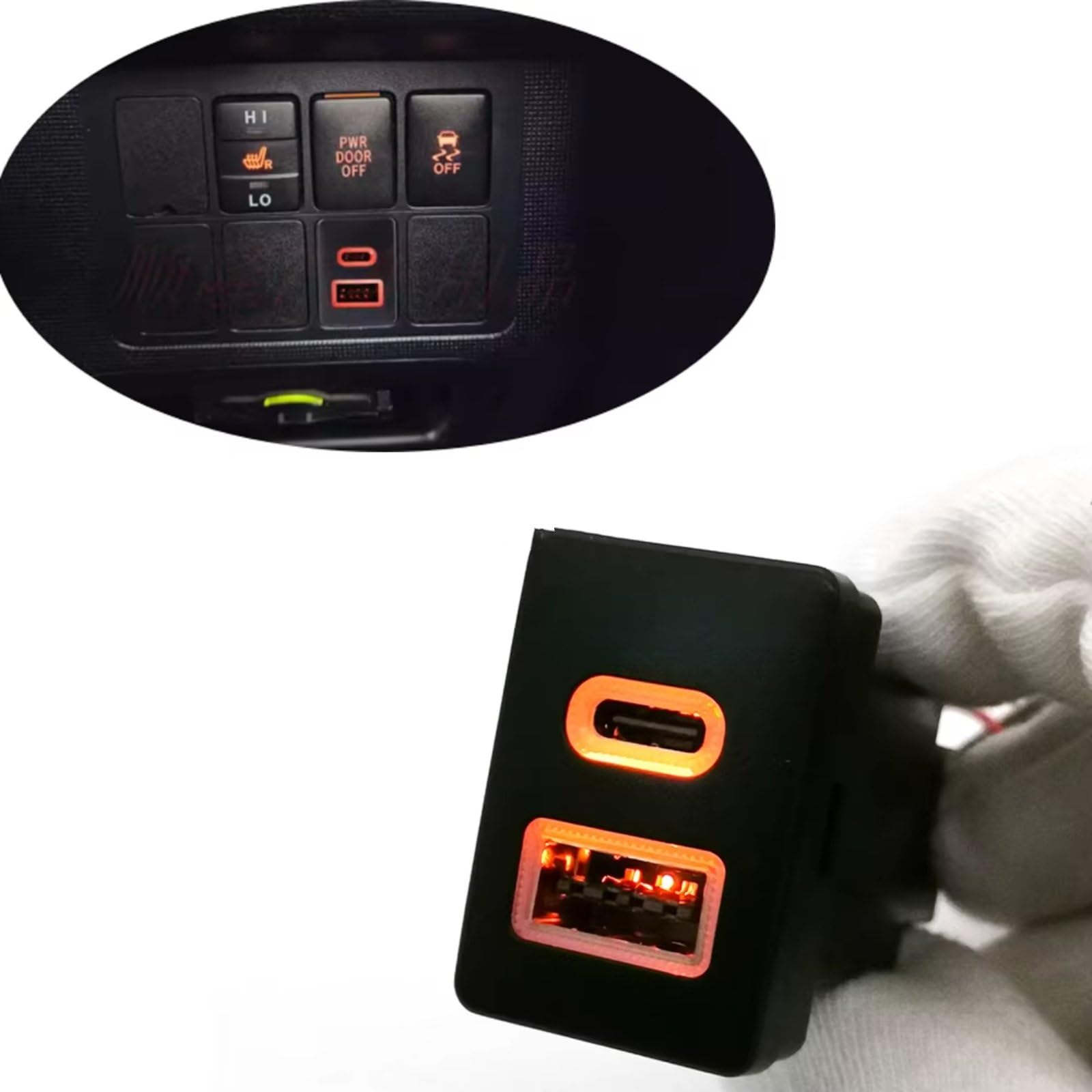 Compatible Con Toyota Para Lc76 2019-2024 Doble Para Tipo C Pd Qc3.0 Módulo Salida Carga Rápida USB 12V 24V Alta Velocidad Impermeable Puerto USB AUX Jack