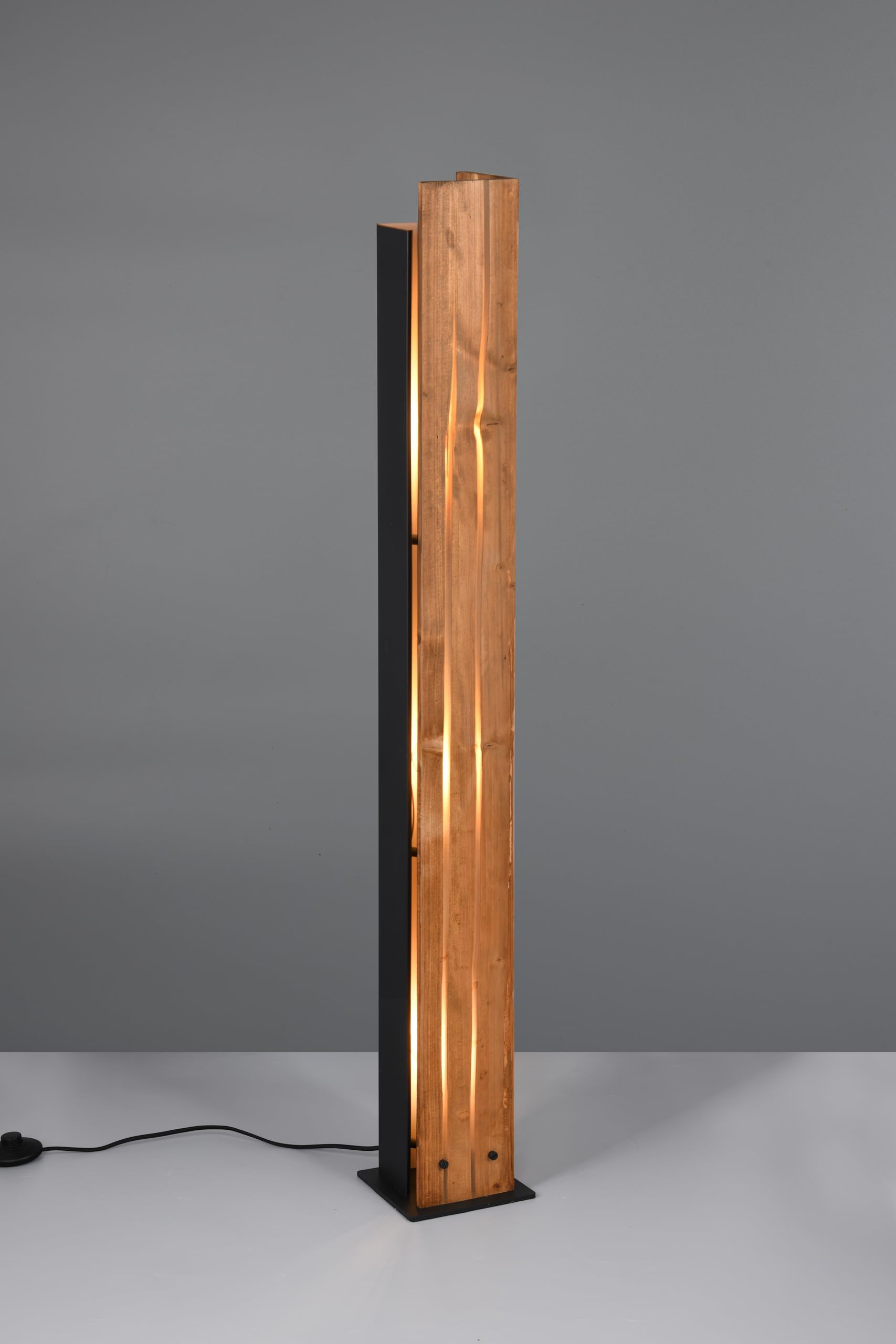 Trio Leuchten Lámpara de Pie KARUNI 463300330, Negro Mate Metal, Madera Natural, excl. 3x E27