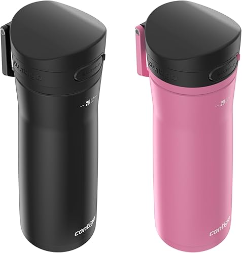 Contigo Jackson Chill 2.0 Botella de agua con tapa Autopop, 20 onzas, paquete de 2, rosa y negro