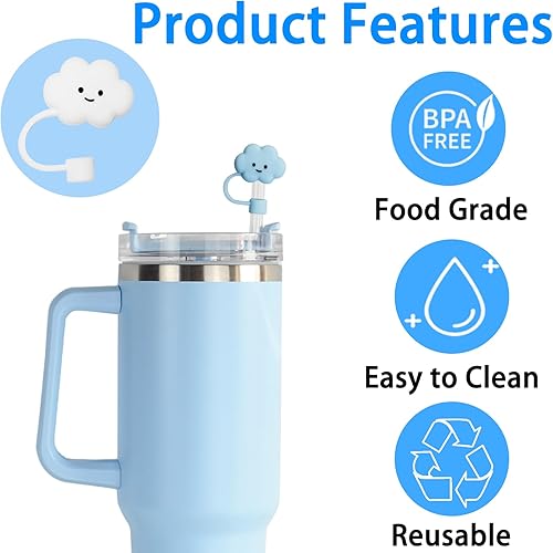 Miniatura 4 de Mikinya Stanley - 6 fundas de popote de silicona de 30 y 40 onzas (0.394 in), bonitas tapas para popotes reutilizables, tapas de popote