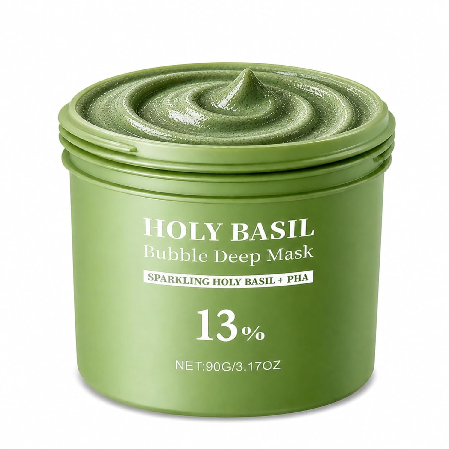 Generic Holy Basil Bubble Deep Mask with Soothing Complex - Purifying & Gentle Oxygenating Clay Mask for Pores, Hydrating Formula for Sensitive Skin (90g / 3.17 oz) (Green)