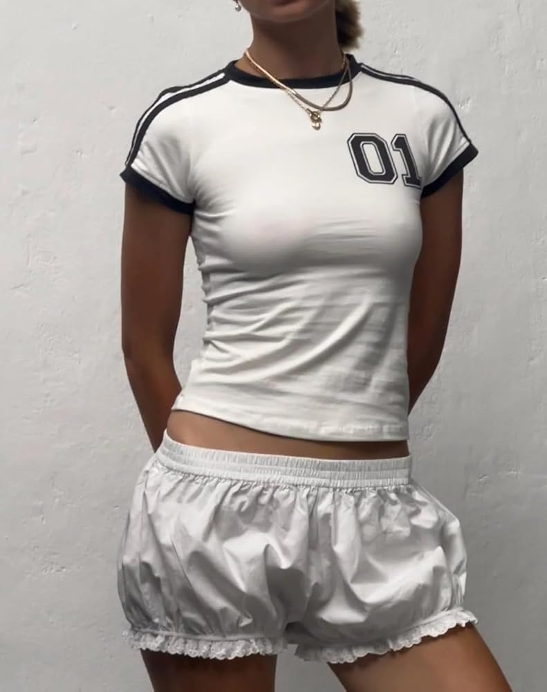 あああused graphic y2k tops Pokn Y2k T Shirts Y2k Tops for Women Letter Crop Top Y2k