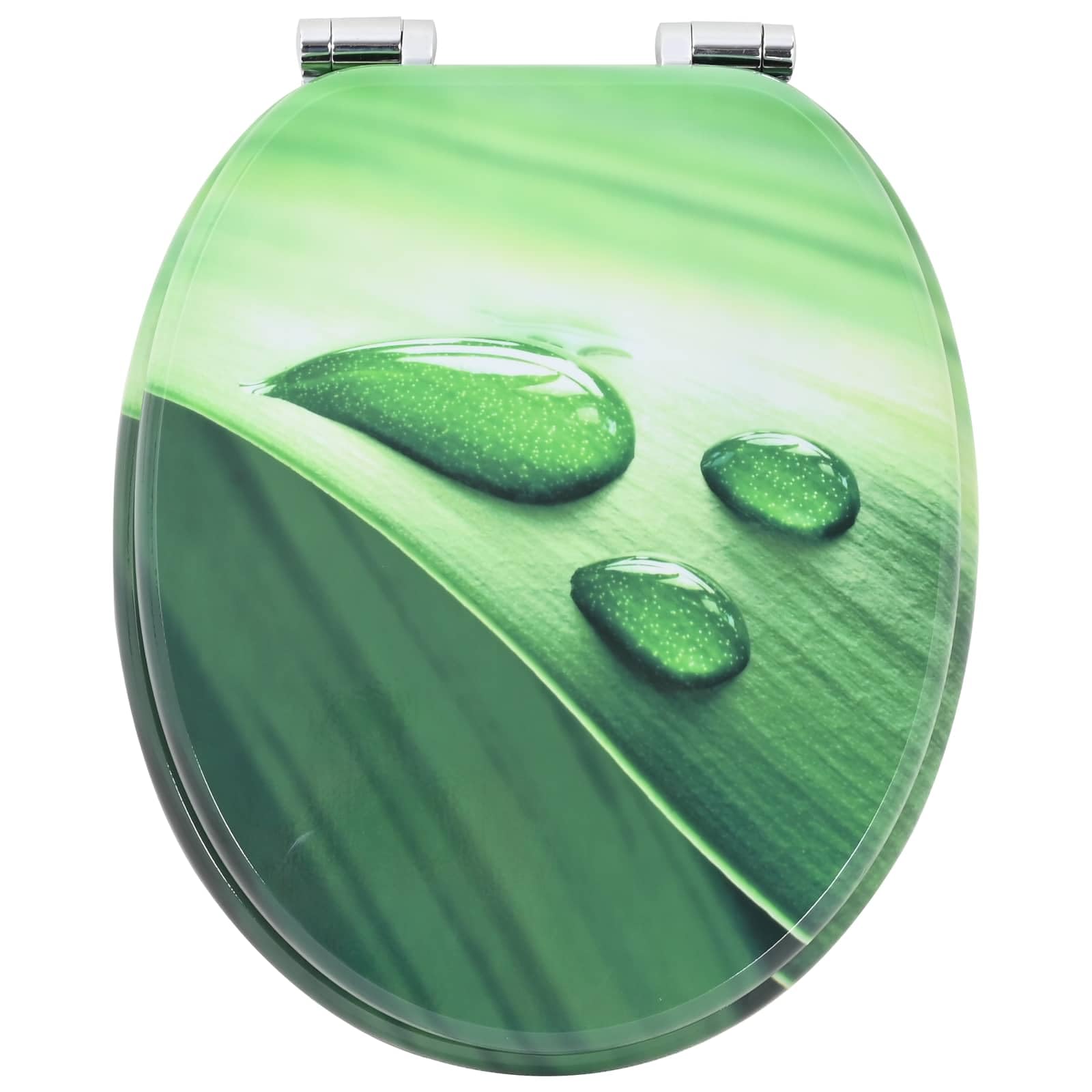 Sedile WC in MDF con abbassamento automatico, set da 2 pezzi, motivo: gocce verdi, 44 x 38 cm, sedile WC in MDF con cuscinetti antiscivolo
