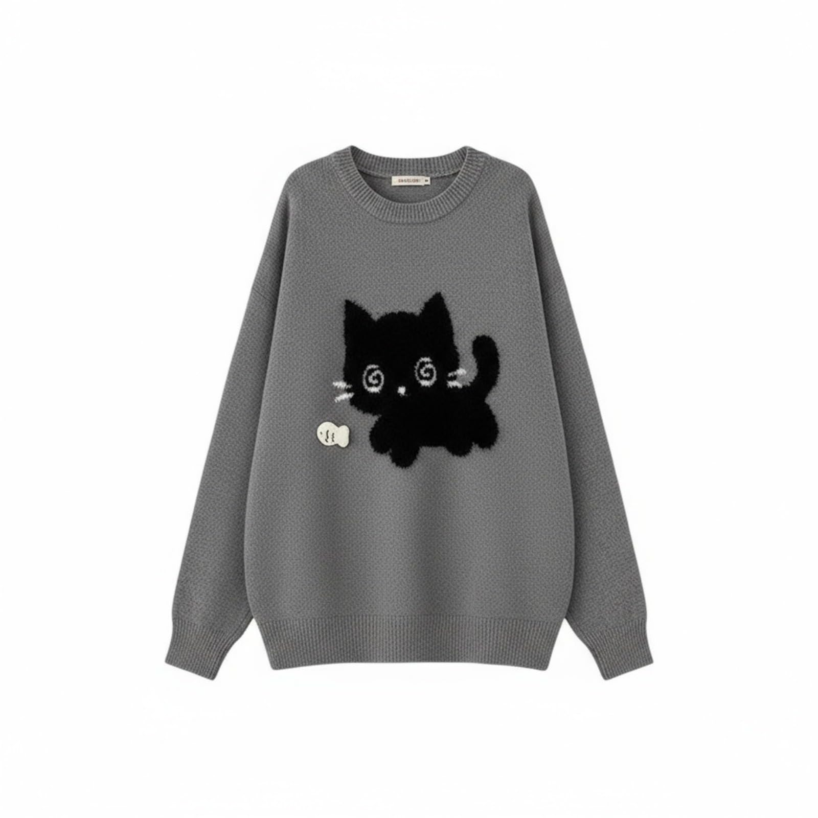 Pokn Y2K Gothic Jojifuku Kawaii Sweater Pullover Sweaters for Women Graphic Shoujo Clothes Cat Print Tops