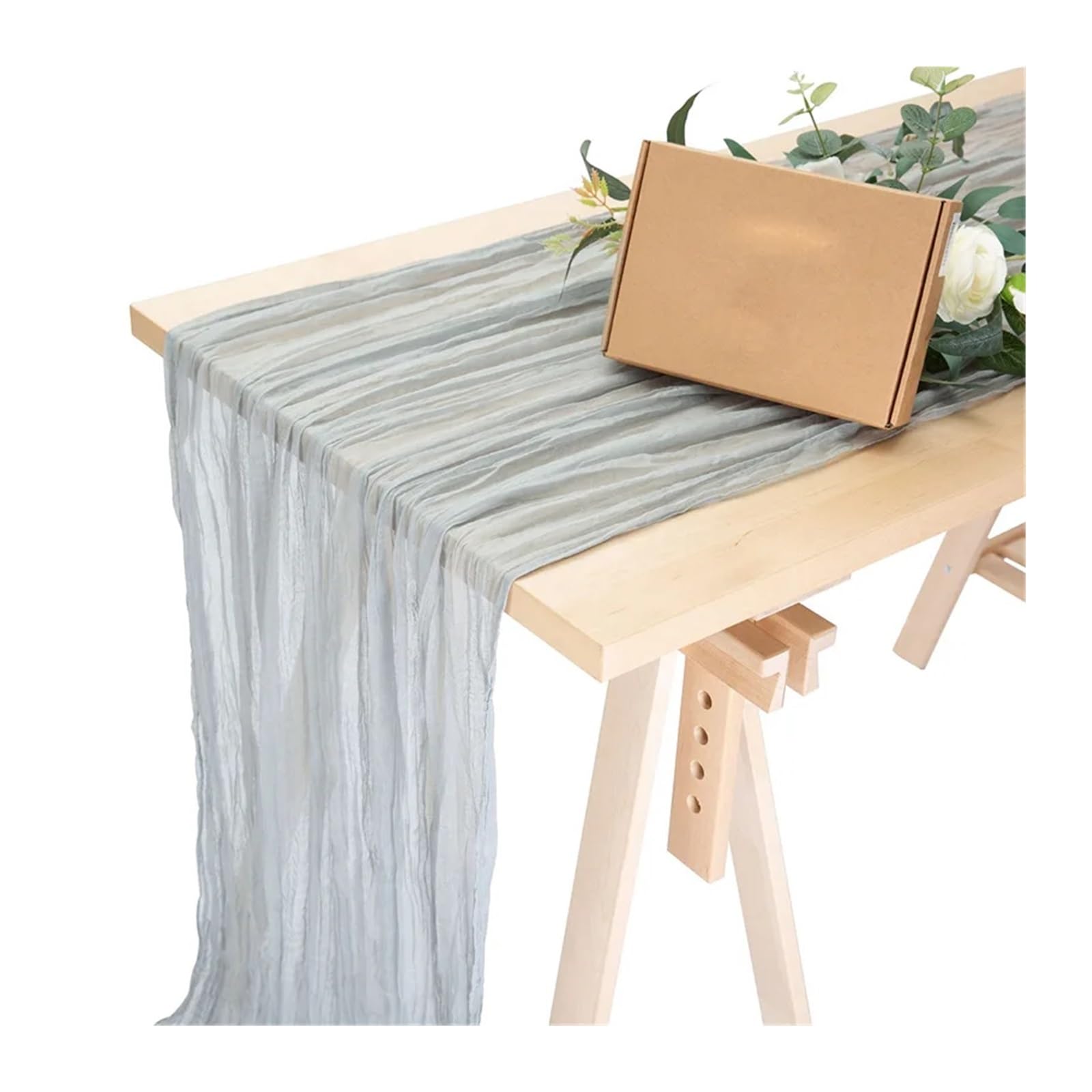 Weqyfdc Light Grey Semi-Sheer Gauze Table Runner Sage Cheesecloth Table Setting Dining Vintage Wedding Party Christmas Banquets Arches Cake Decor For Easter, Wedding Festive Table Decorations(,90X300cm)