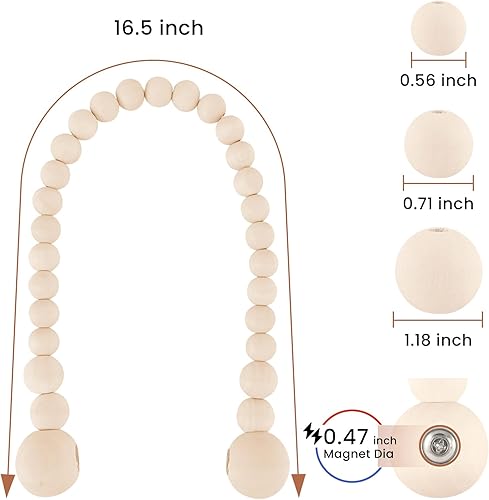 Miniatura 5 de Alzapaños magnéticos para cortinas, paquete de 2 alzapaños de cortina de cuentas de madera, soportes de cortina para decoración bohemia de