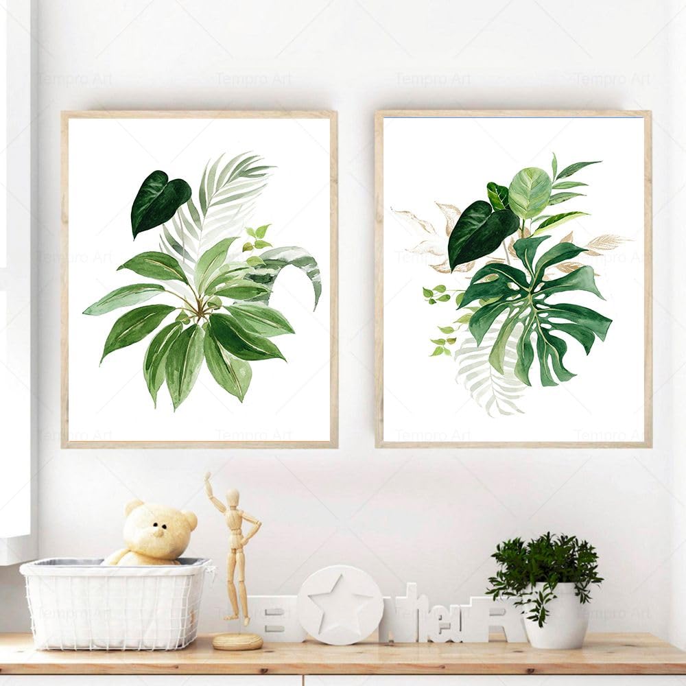 Hojas verdes con estampado de palmera en lienzo para renovar salón 8