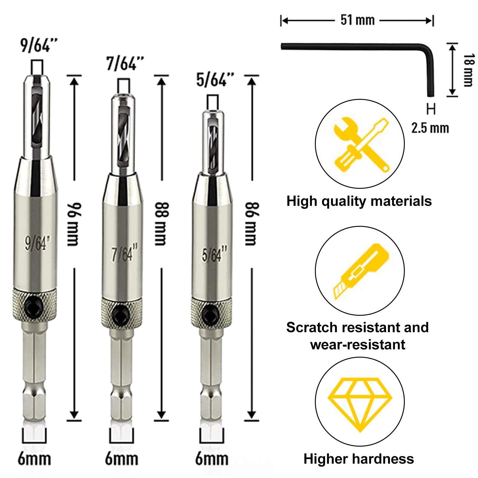 3 Pieces of Self Centering Hinge Drill Bit Kit, Quick Release Drill Bit Guide Kit, Upgraded Hinge Drill Bit Kit, Used for Door and Window Cabinet Hinge Guide Hole Drill Bits - Image 2