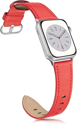 Vista 21 de Correa de cuero compatible con bandas de Apple Watch de 38 mm, 40 mm, 41 mm, 42 mm, Serie 10, elegante correa de repuesto de cuero genuino de grano