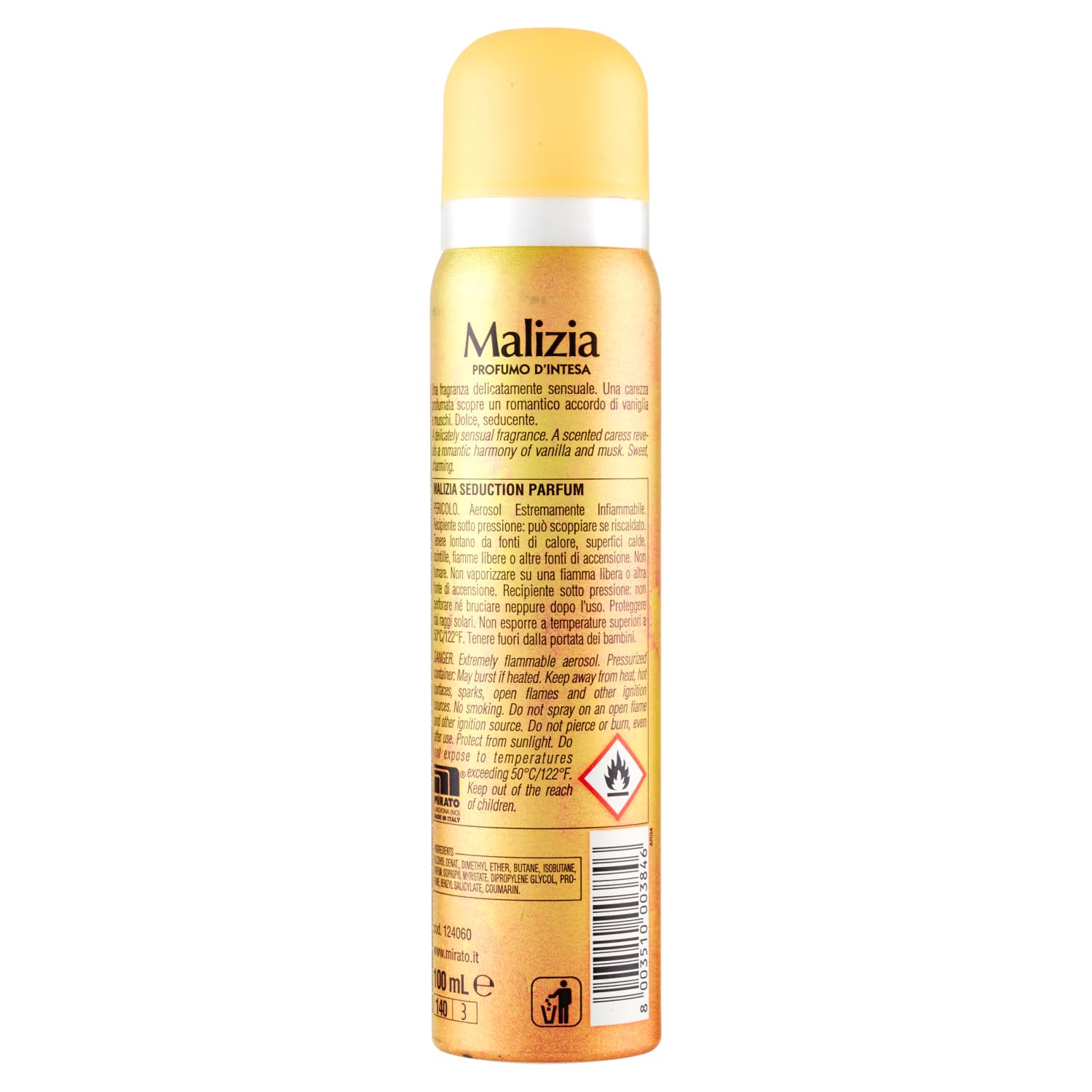12x MALIZIA Deodorante Donna Vanilla Seduction Parfum,Deodorant Deo Spray für Damen 100ml + Beni Culinari Kostenloser Schlüsselanhänger