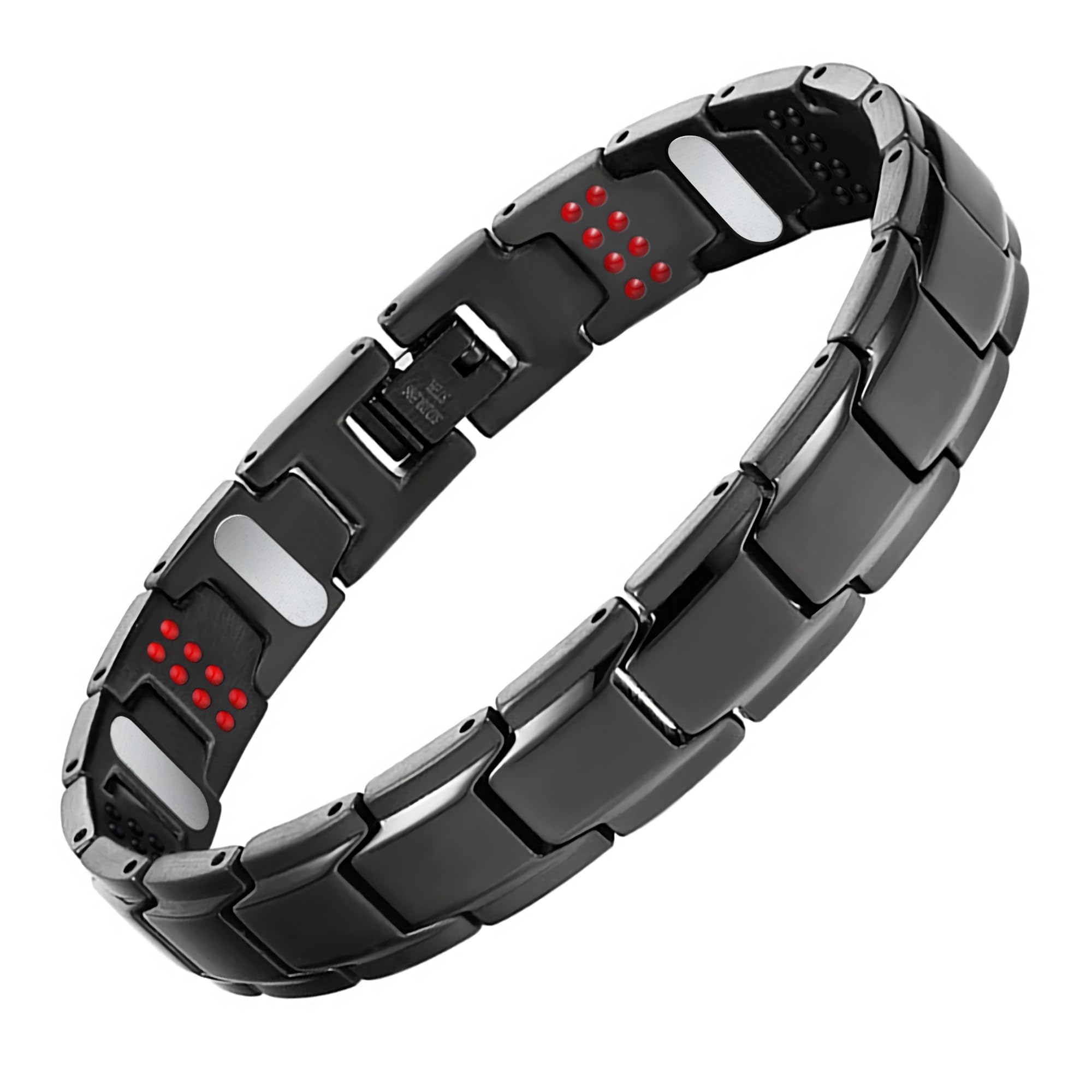 JFUME Bracciale magnetico da uomo, placcato oro 18k, placcato nero, argento, carbonio blu con strumento di rimozione link, regolabile 22cm