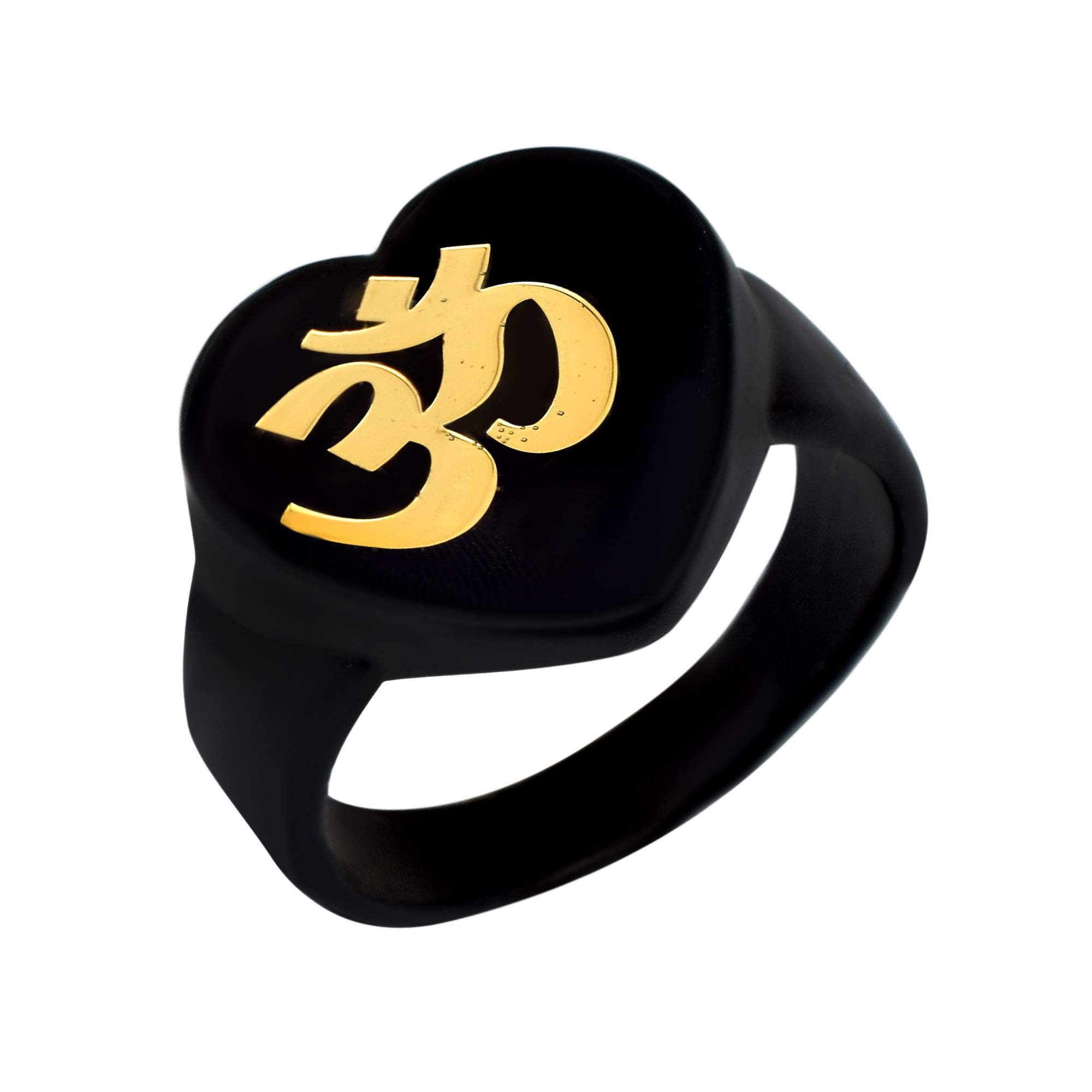 morir Black Brass Laminated Gold Coated Aum Ohm OM Symbol Fashion Finger Ring Men Finger Ring Spiritual Jewelry for Men and Women-picture-11