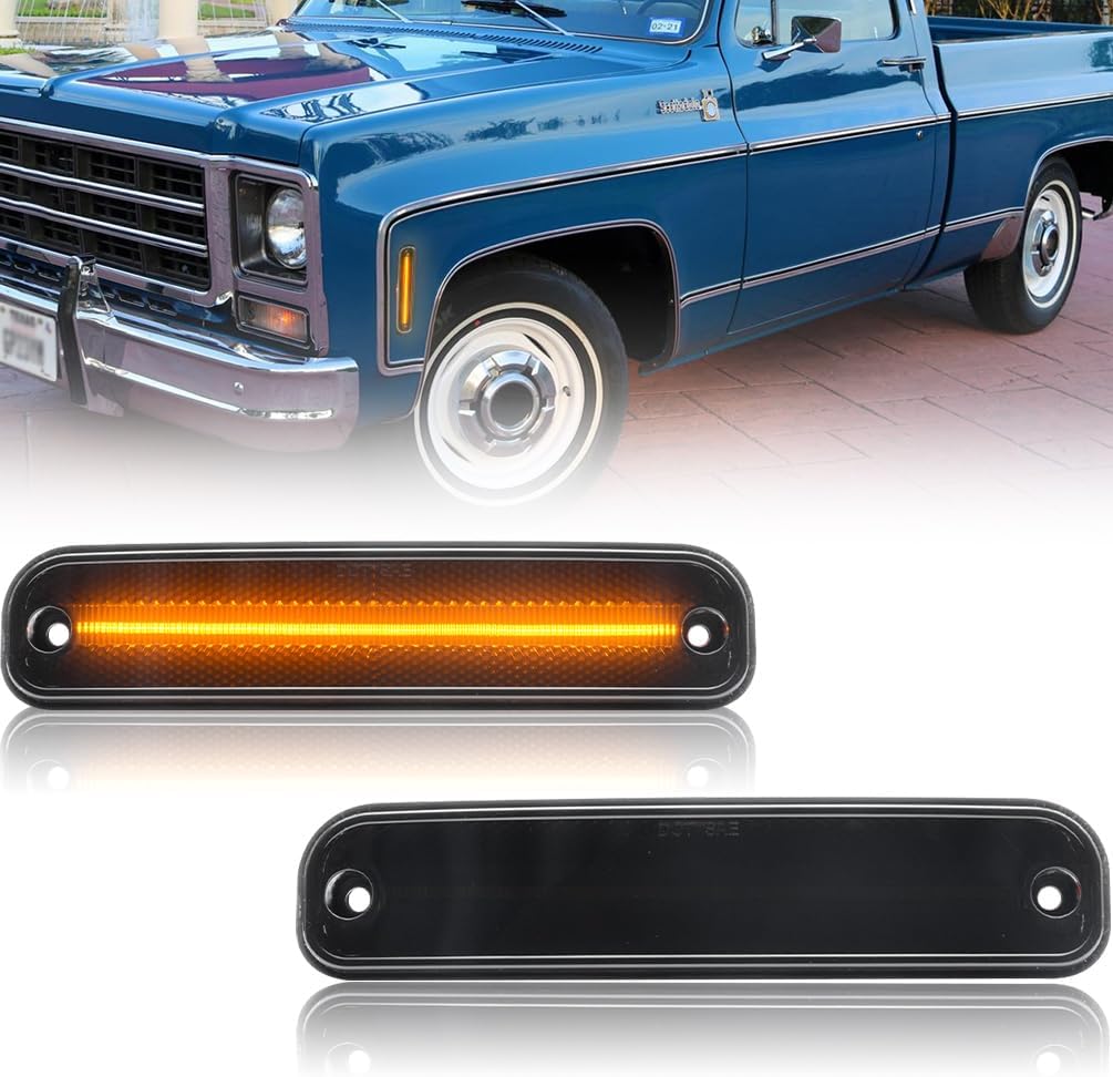NJSBYL Amber LED Side Marker Lights for Chevy/GMC K5 Blazer Jimmy Suburban C10 C30 K10 K30 R30 V30 R3500 V3500 Pickup Trucks Smoked Lens Front Left Right Driving Markers Signal Lamps 6270433 6270434