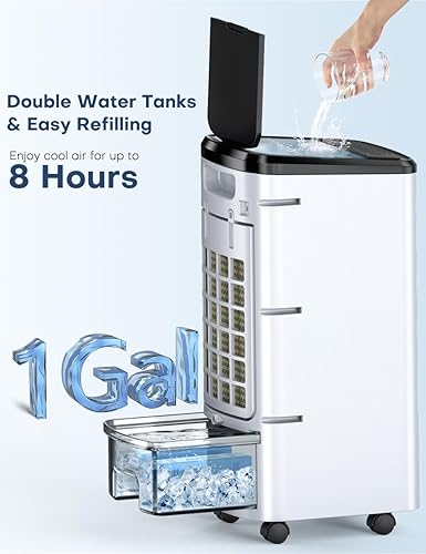 Miniatura 8 de Swamp Cooler - Aire acondicionado evaporativo 3 en 1 con 4 modos y 3 velocidades, temporizador de 12 horas y control remoto y tanque de agua doble,