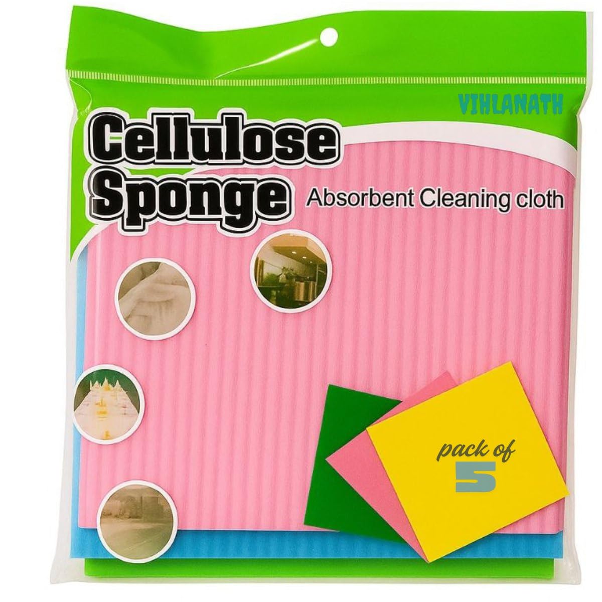 Wipe Resusable Kitchen Cleaning Foam Cellulose Wood Sponge- Easy to use, Multi- Color & Biodegradable Kitchen Cleaning Sponge Wipes with Super Absorbant Biodegradable Cellulose 5 Count (Pack of 1)-image-14