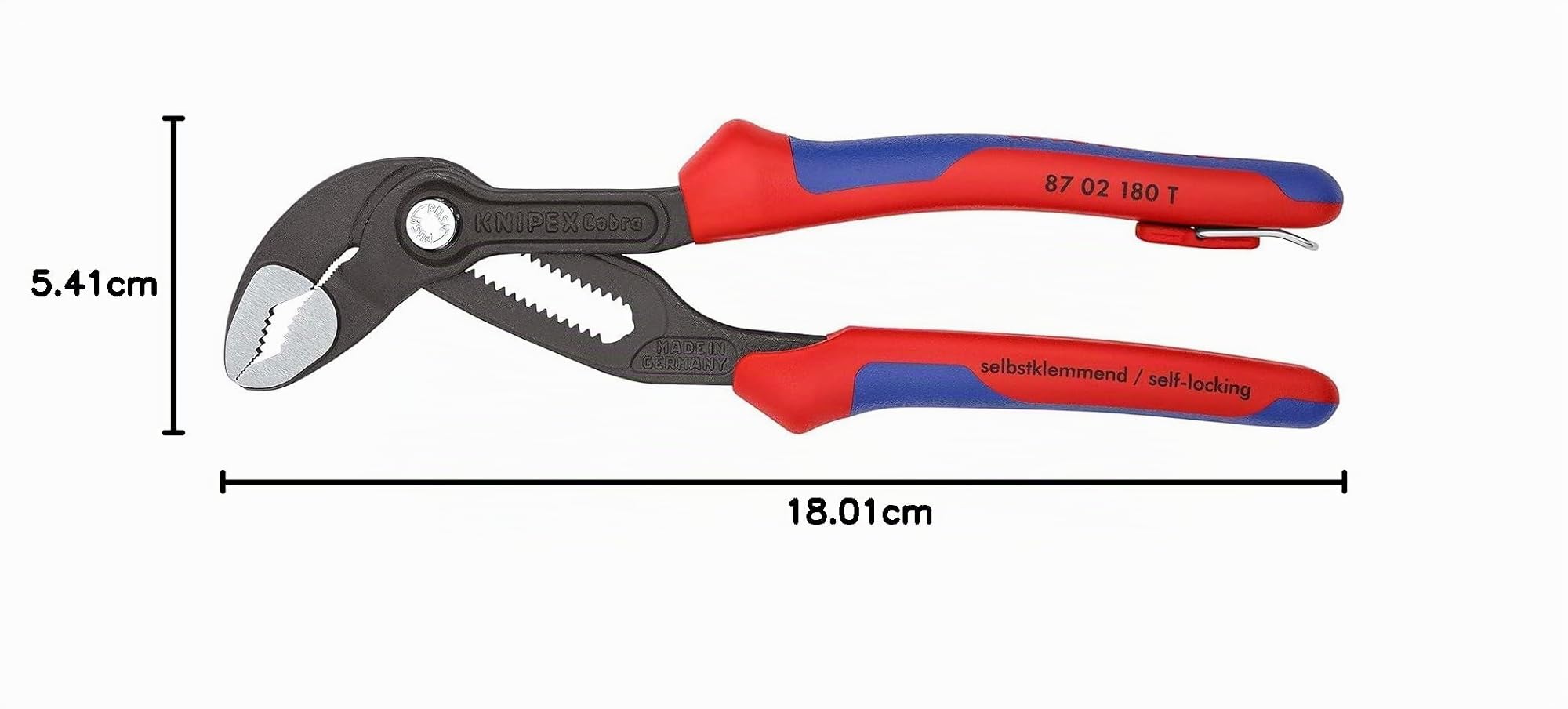 KNIPEX Cobra Tenaza de agarre pico loro con fundas multicomponentes, con anilla de fijación integrada para colocar un, 87 02 180 T
